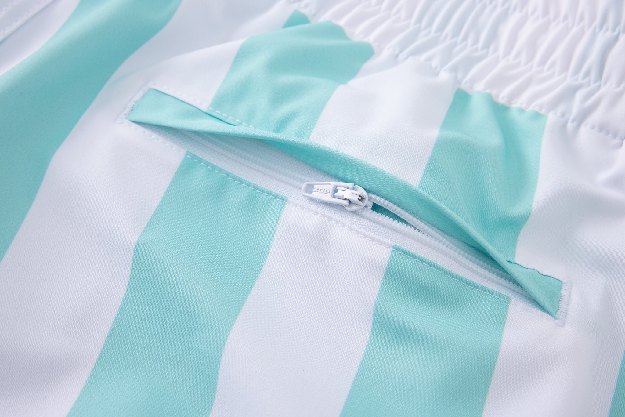 Swimming shorts-Stripe-Mint-Green × Towel Hoodie-Baby-Blue — Combo Look