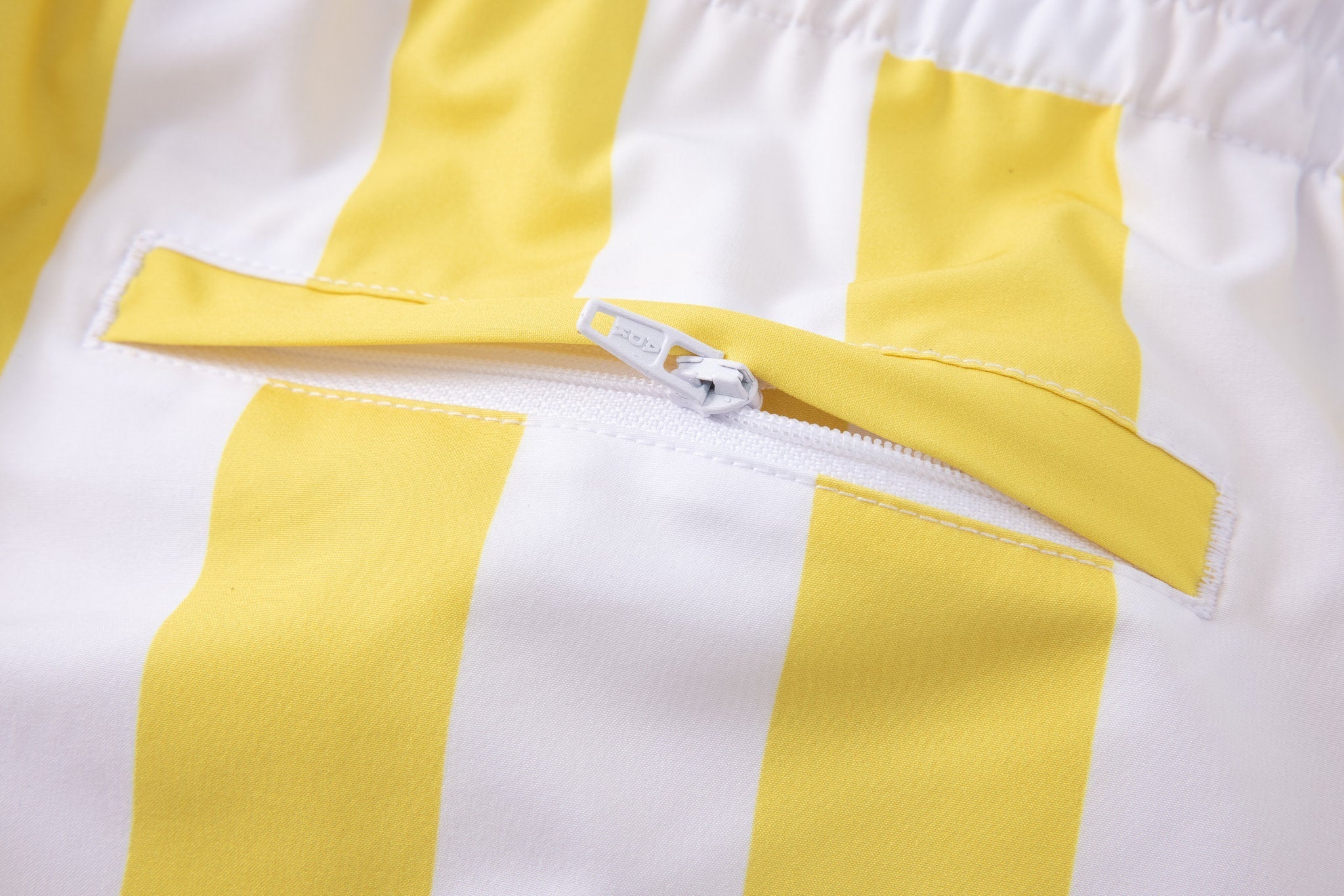 Swimming shorts-Stripe-Yellow × Towel Hoodie-Baby-Blue — Combo Look