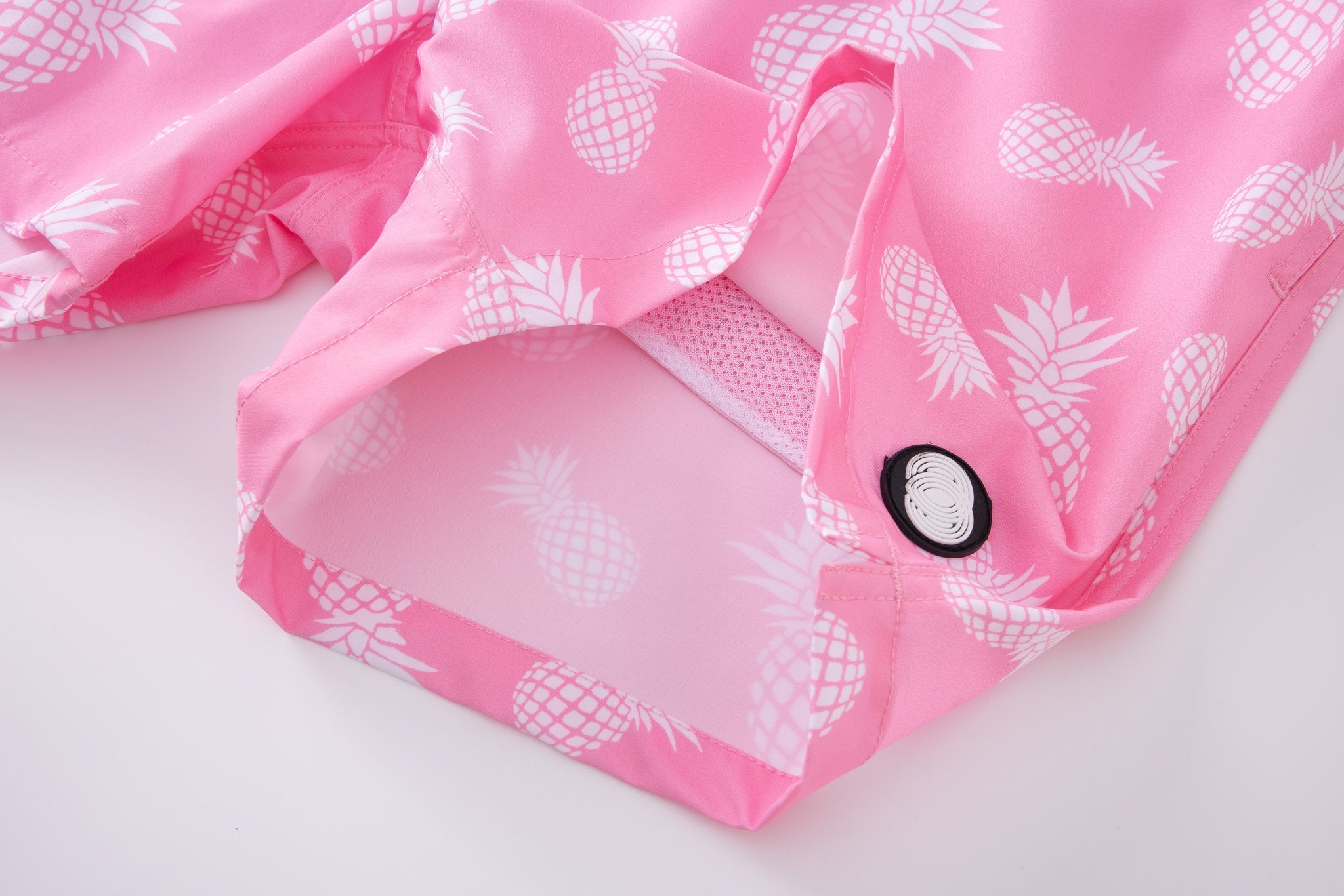 Swimming shorts-Pineapple-Teal-Pink × Linen Short Sleeves-White — Combo Look