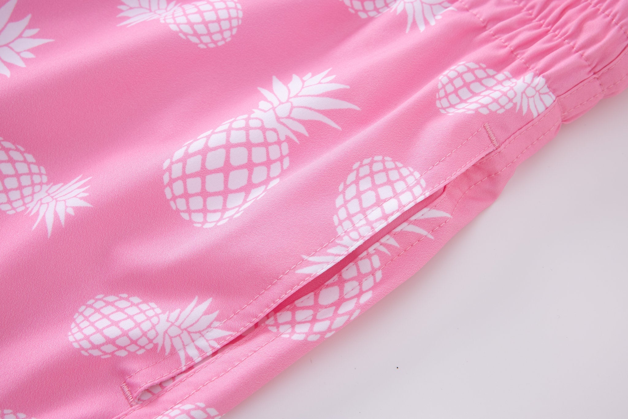 Swimming shorts-Pineapple-Teal-Pink × Linen Short Sleeves-White — Combo Look