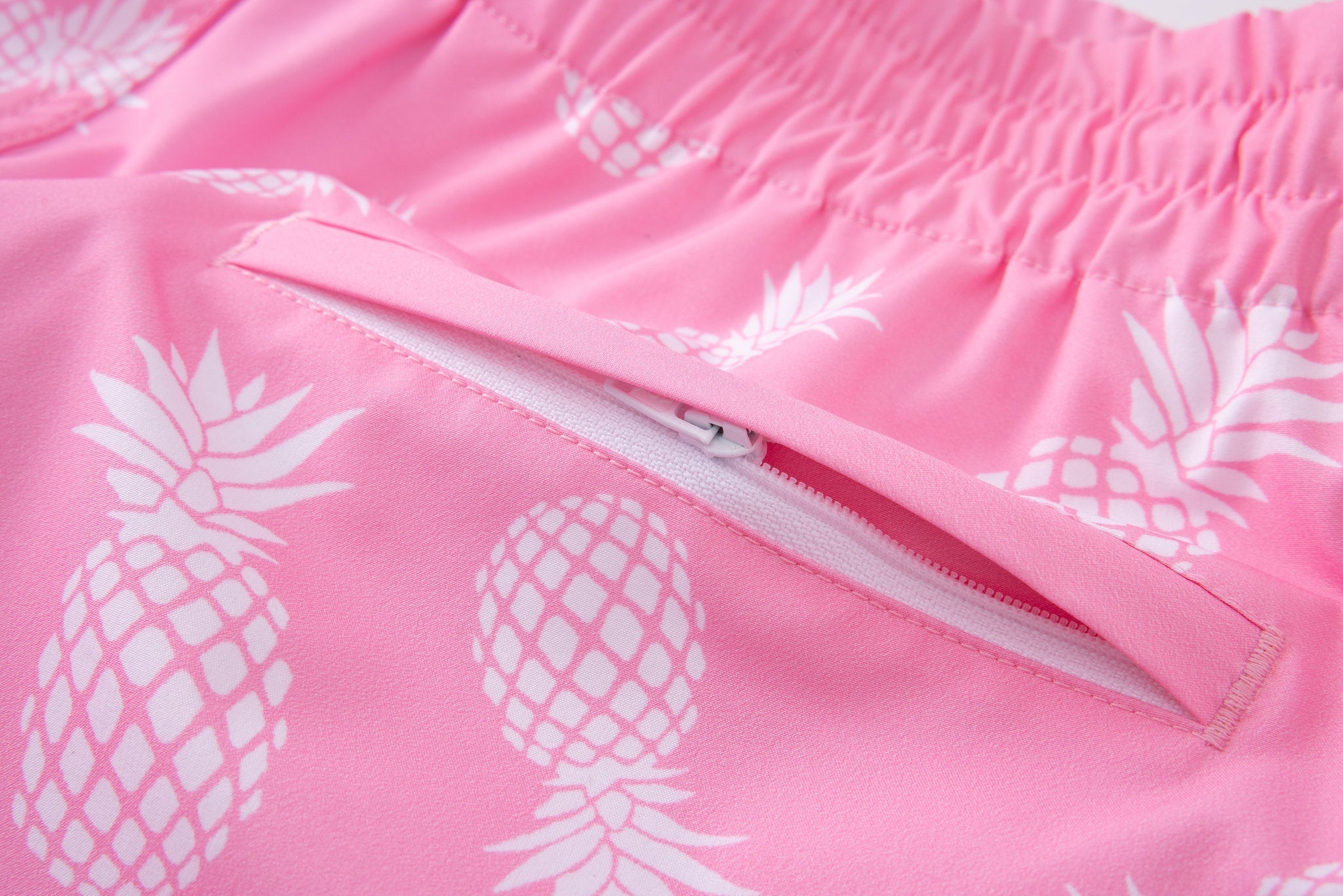 Swimming shorts-Pineapple-Teal-Pink × Linen Short Sleeves-White — Combo Look