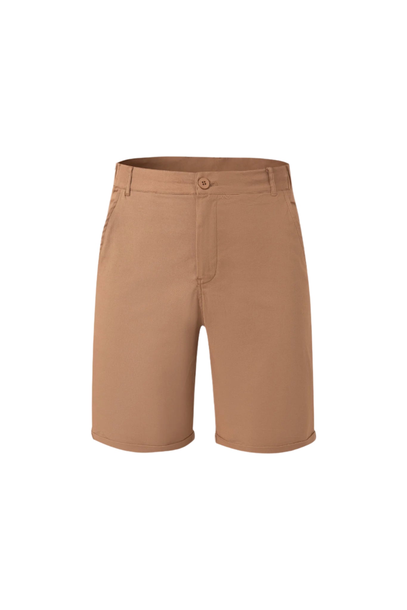Chino Short-Brown × open collar -Ivory — Combo Look