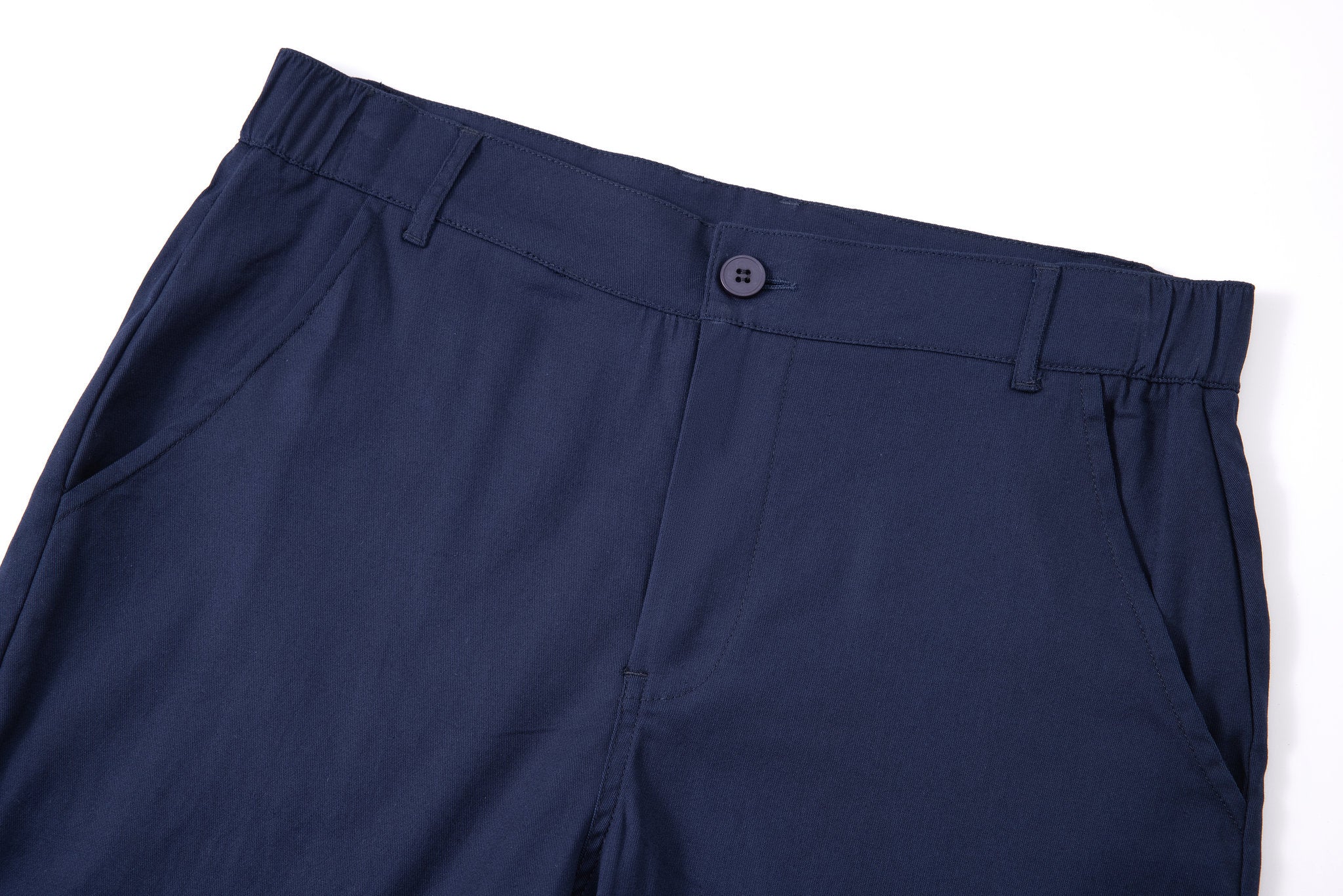 Chino Short-Navy × open collar -Ivory — Combo Look