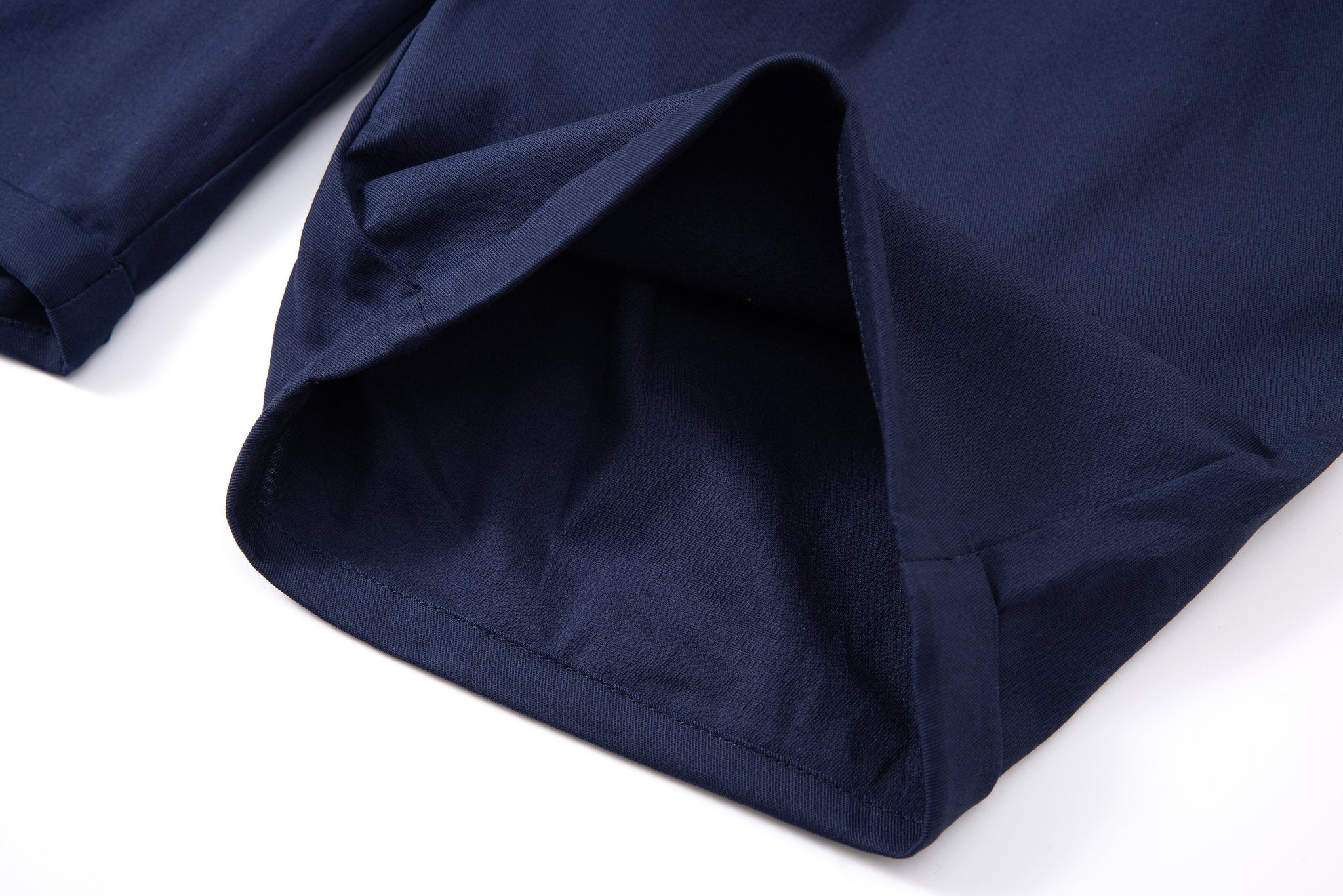 Chino Short-Navy × open collar -Ivory — Combo Look