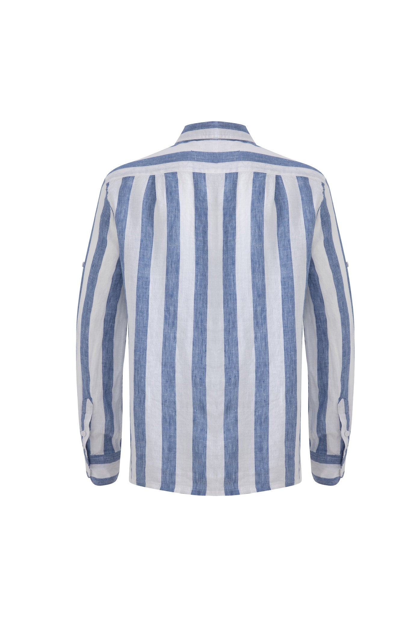 Linen Long Sleeves / stripe-Blue/White × Linen Pants-Beige — Combo Look