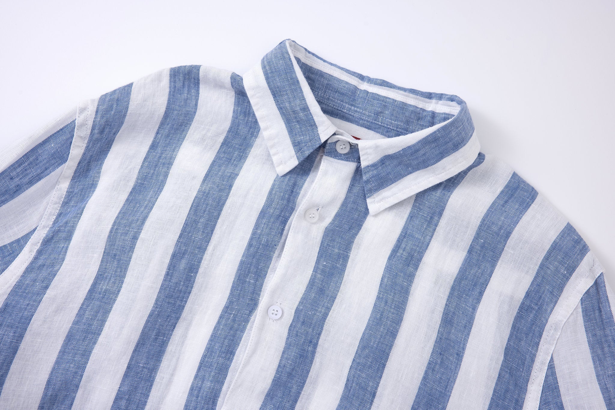 Linen Long Sleeves / stripe-Blue/White × Linen Pants-Beige — Combo Look