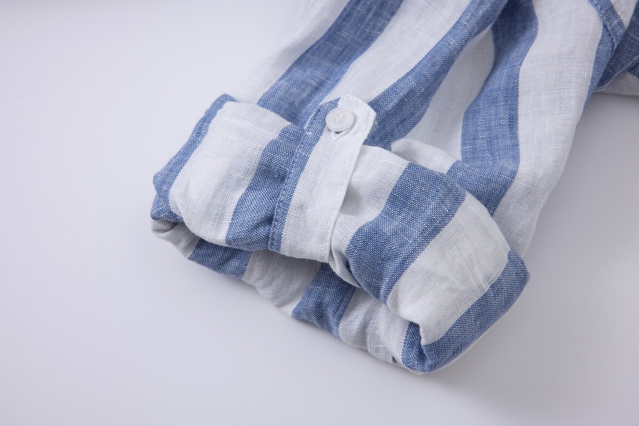 Linen Long Sleeves / stripe-Blue/White × Linen Pants-Beige — Combo Look