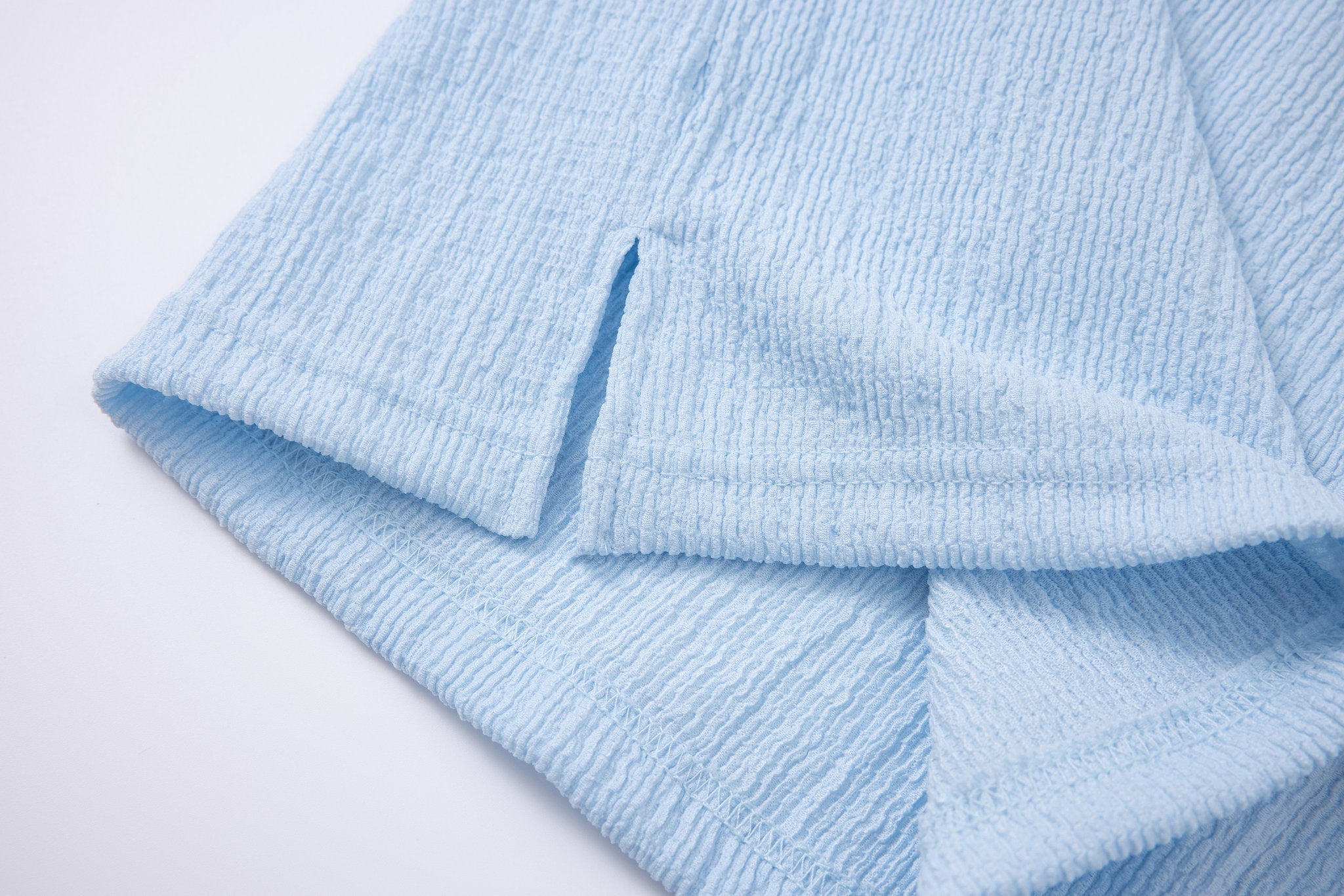 Textured T-shirt-Baby-Blue × Chino Short-Beige — Combo Look