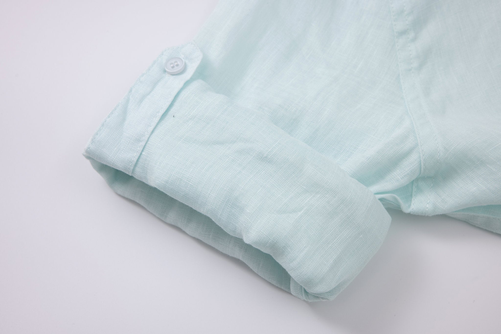 Aqua Palms Swim Shorts -Sky-Blue × Linen Long Sleeves-Baby-Blue — Combo Look
