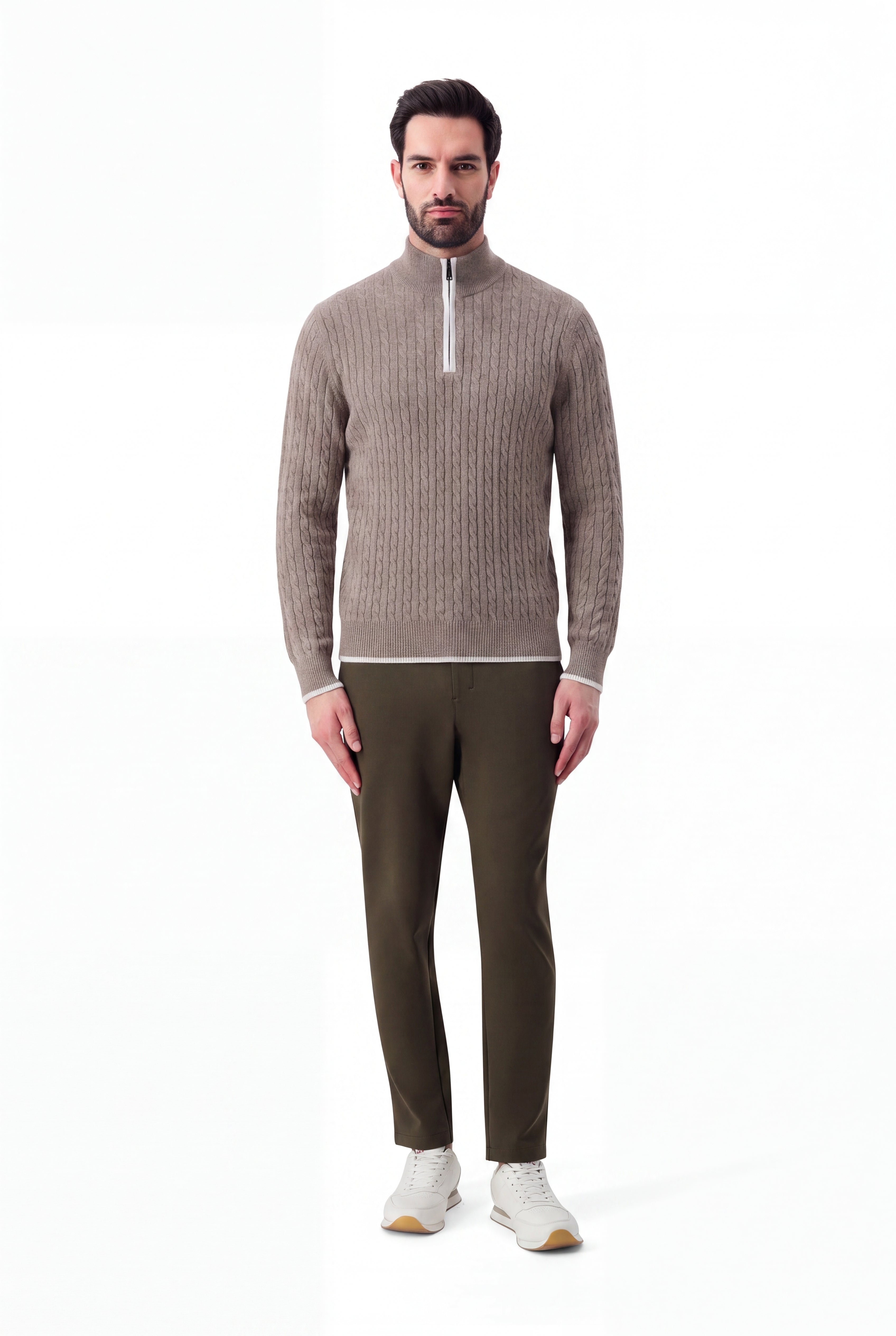 Cashmere  half zip  cable  sweater alaxa
 albatross