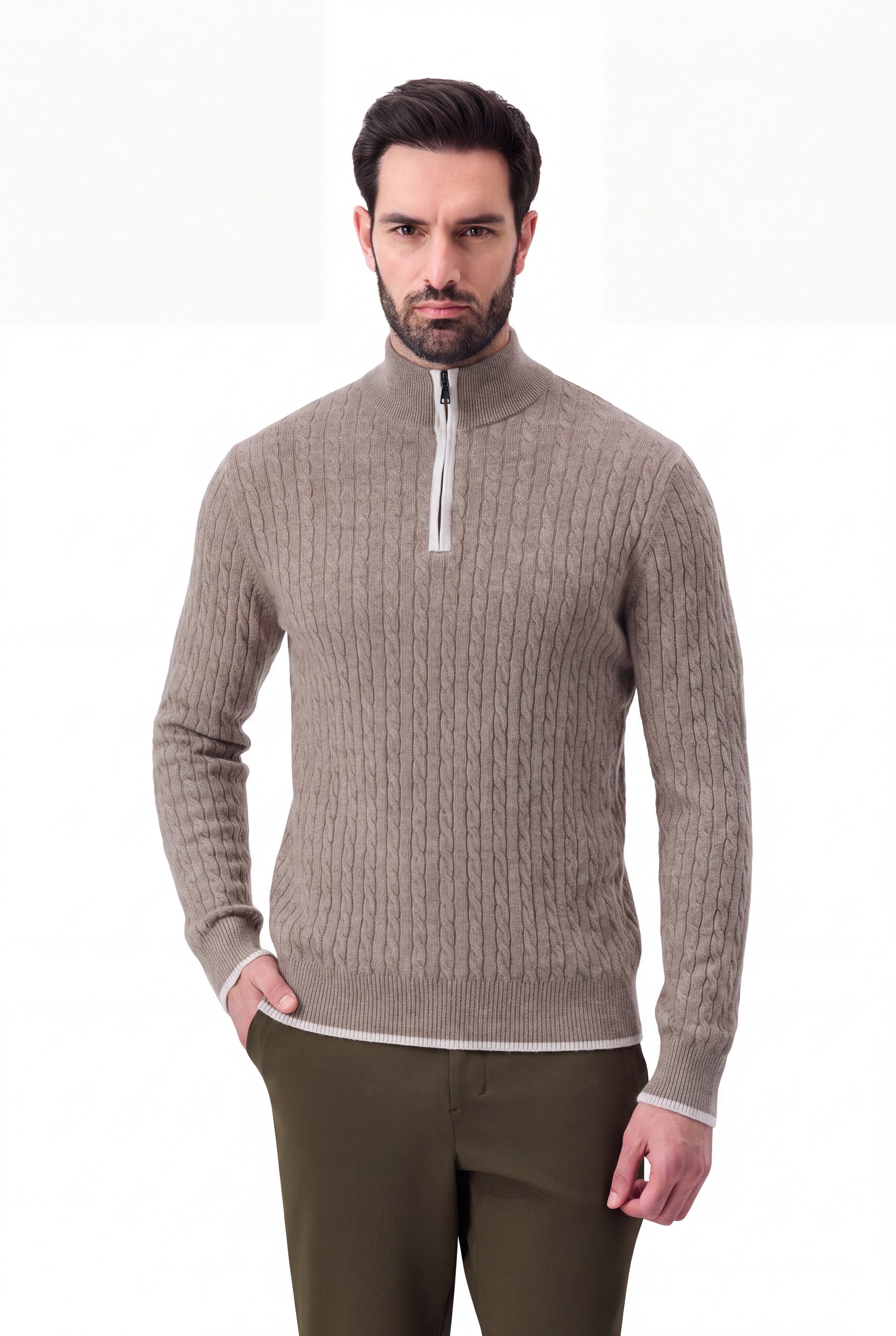 Cashmere  half zip  cable  sweater alaxa
 albatross
