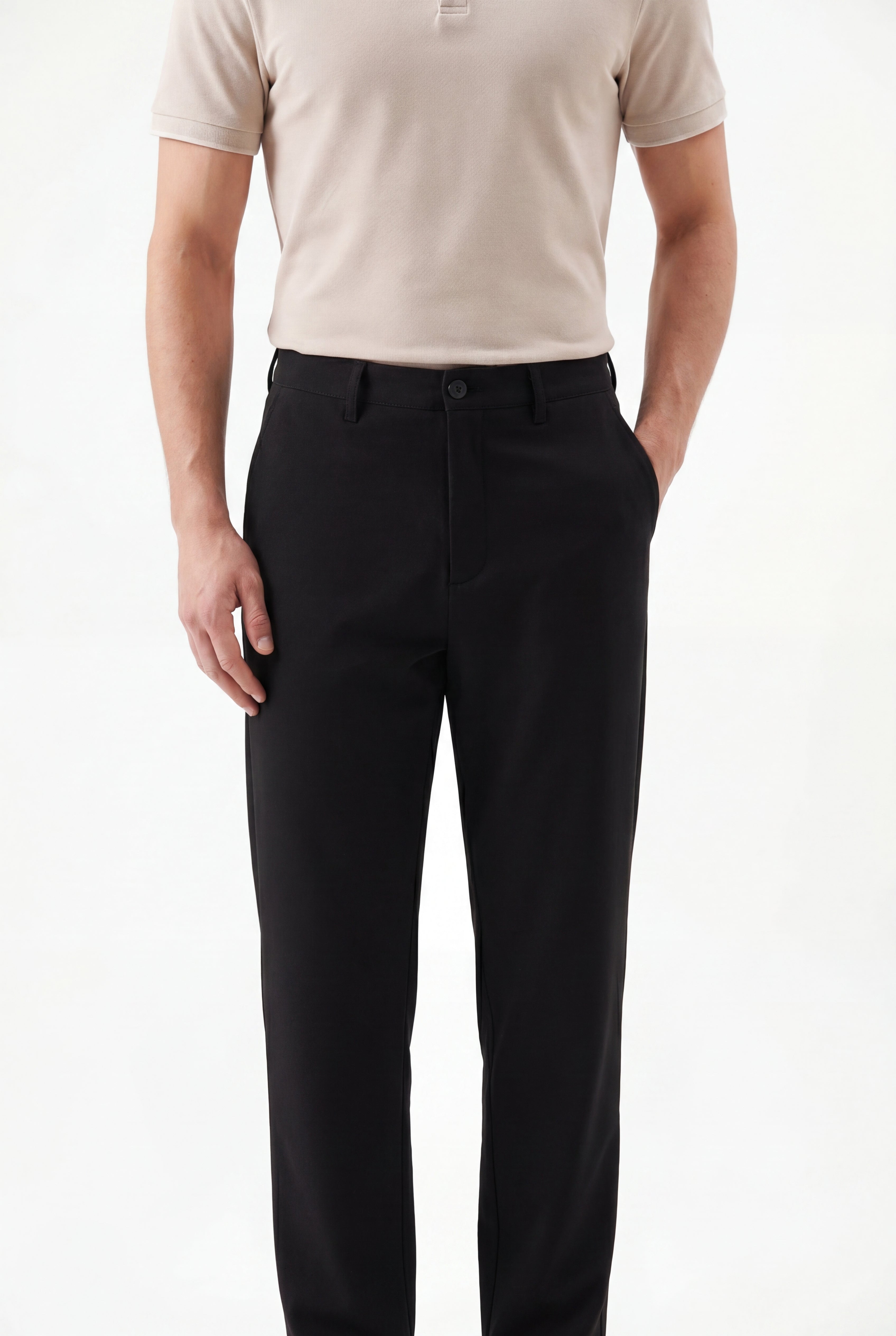 Tailored  trousers -Black × polo shirt -Beige — Combo Look