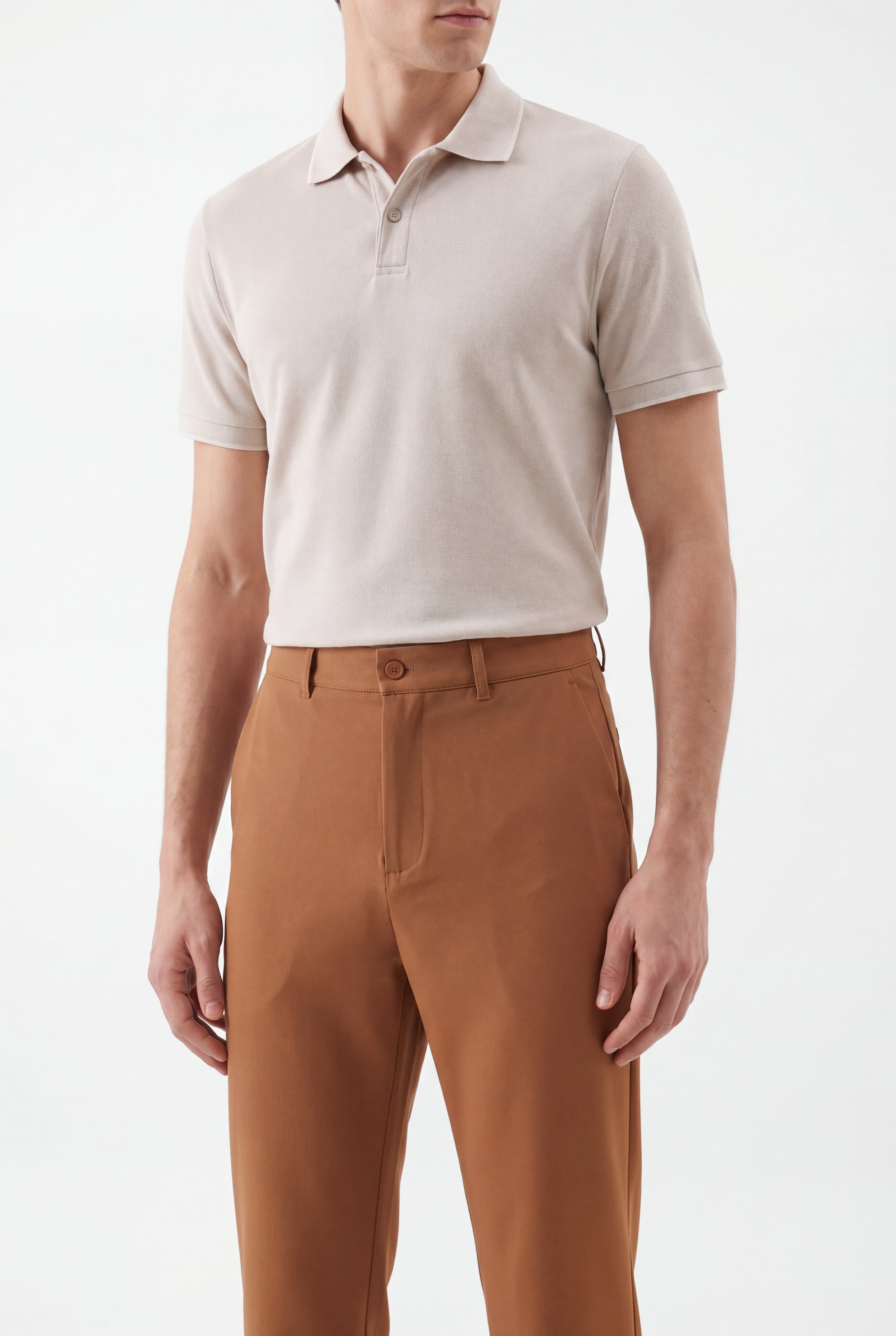 Tailored  trousers -Tan × polo shirt -Beige — Combo Look