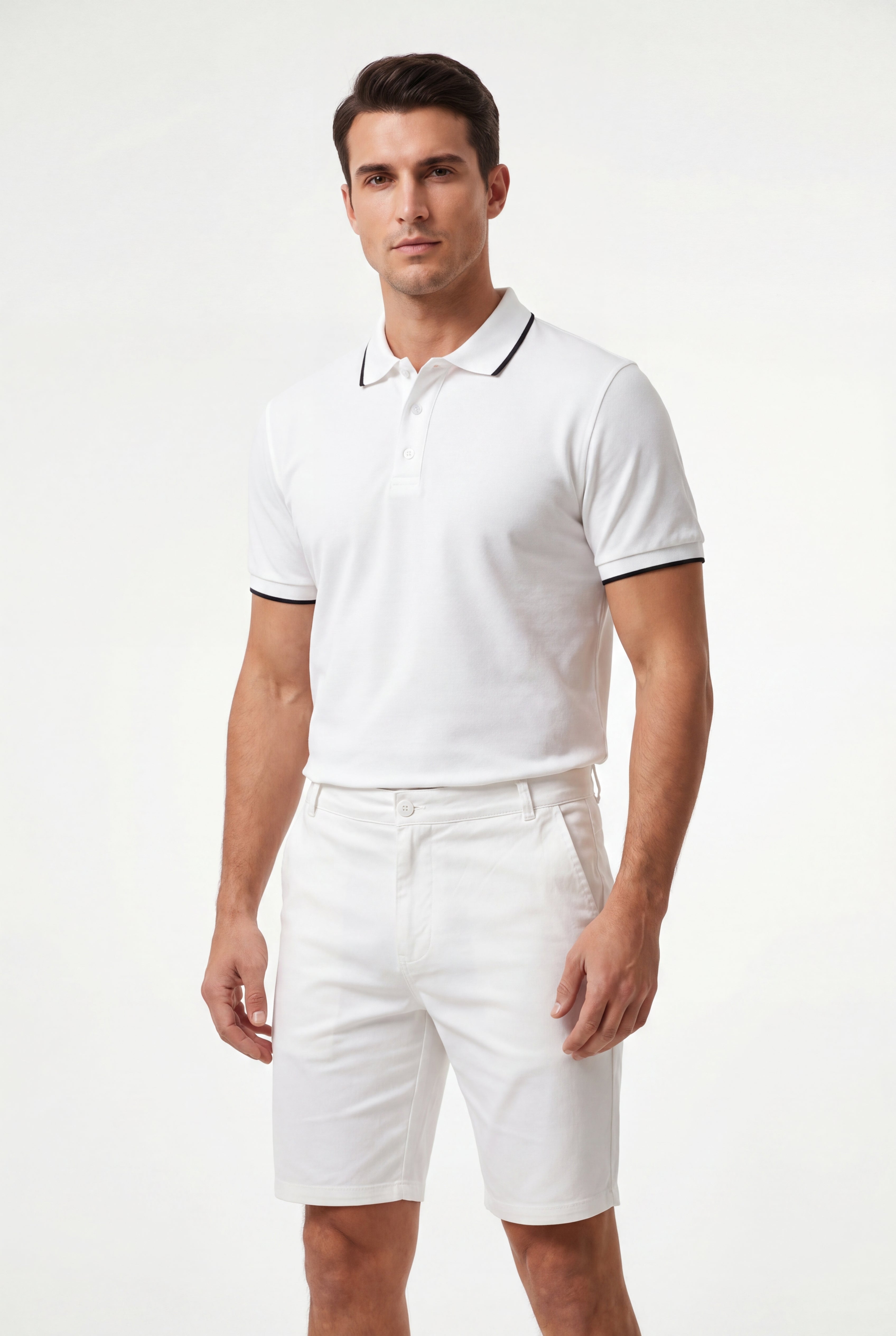 Chino Short-White × polo shirt -Ivory — Combo Look