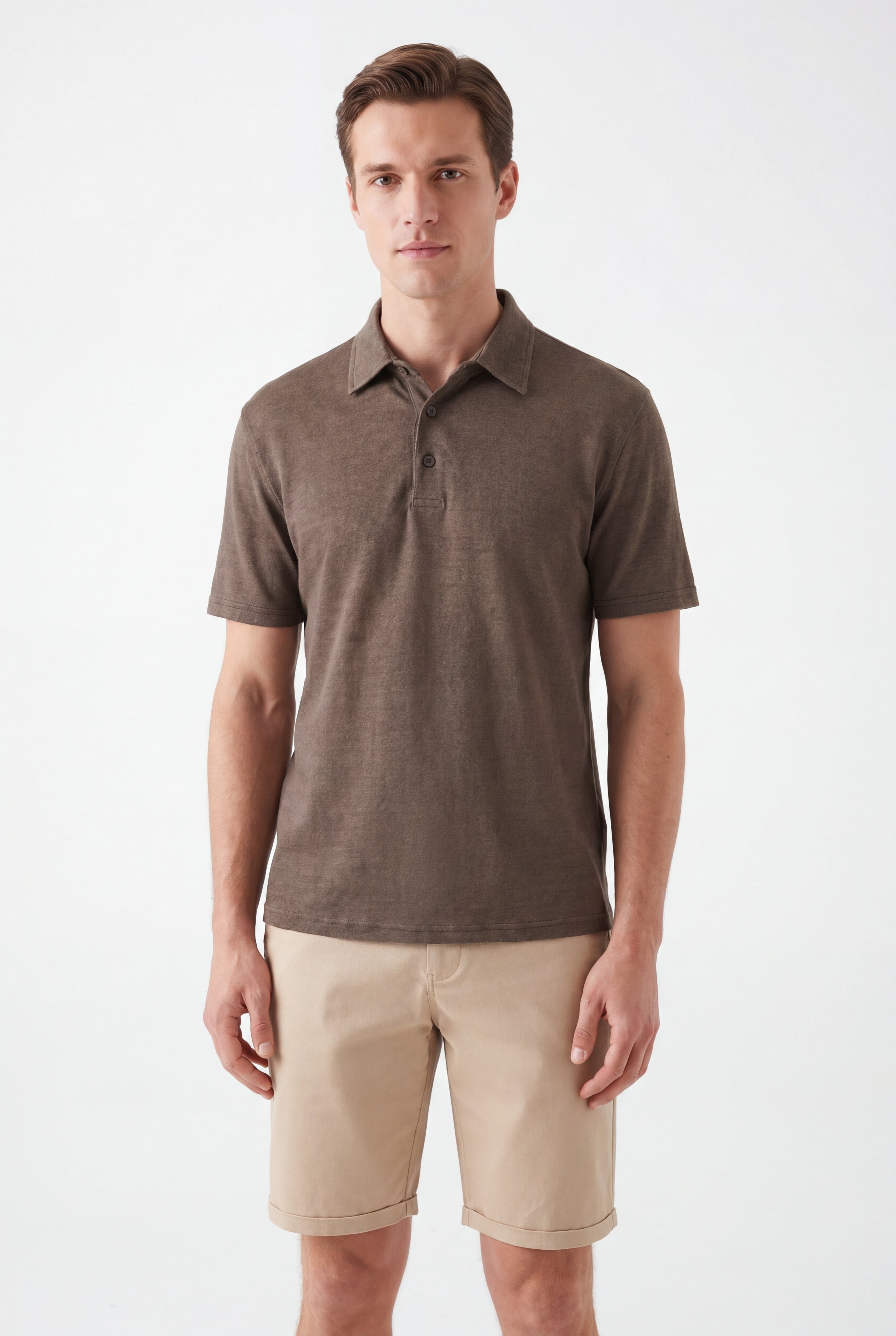 polo linen -Olive × Chino Short-Beige — Combo Look