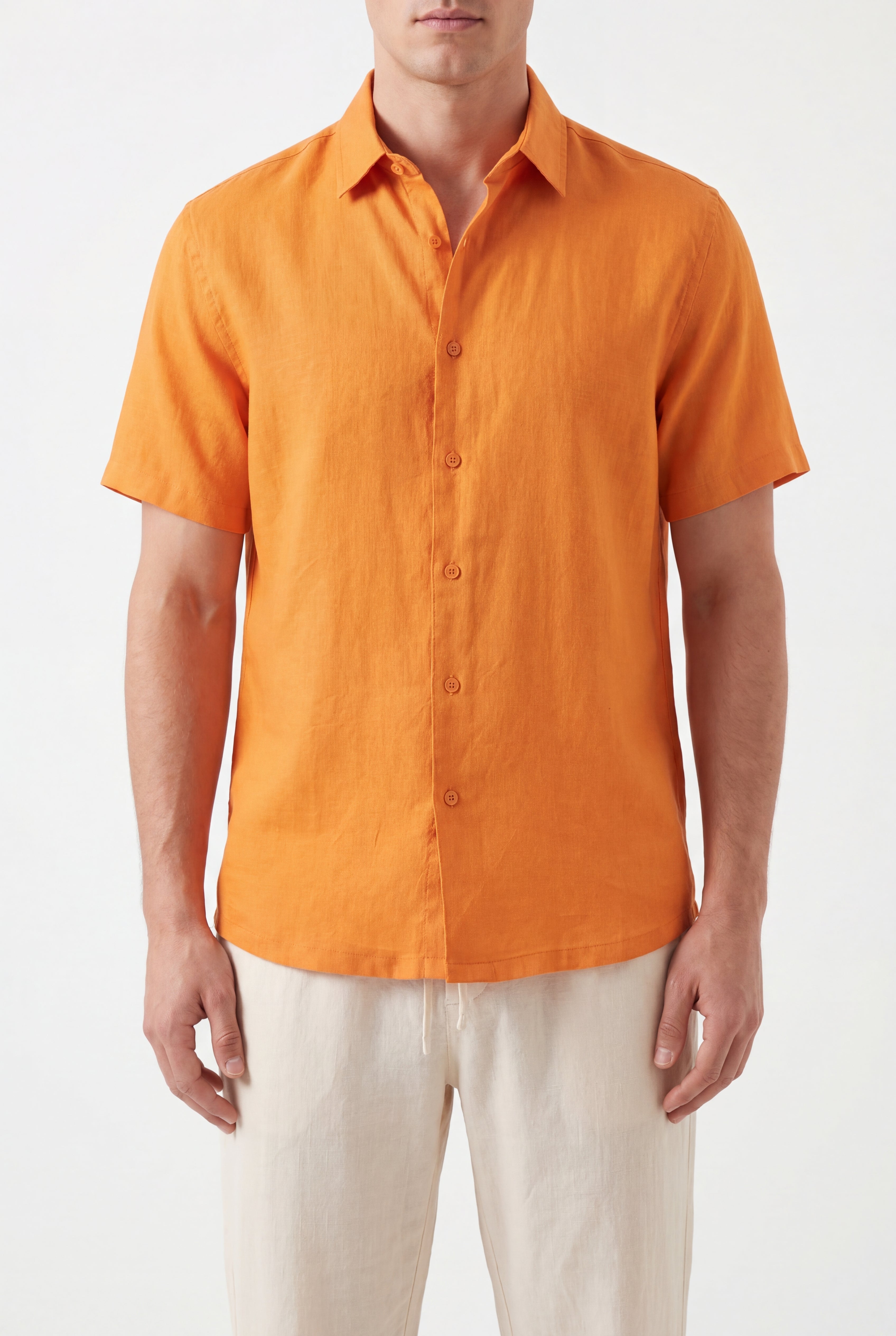 linen short sleeves -Orange × Linen Pants-Ivory — Combo Look