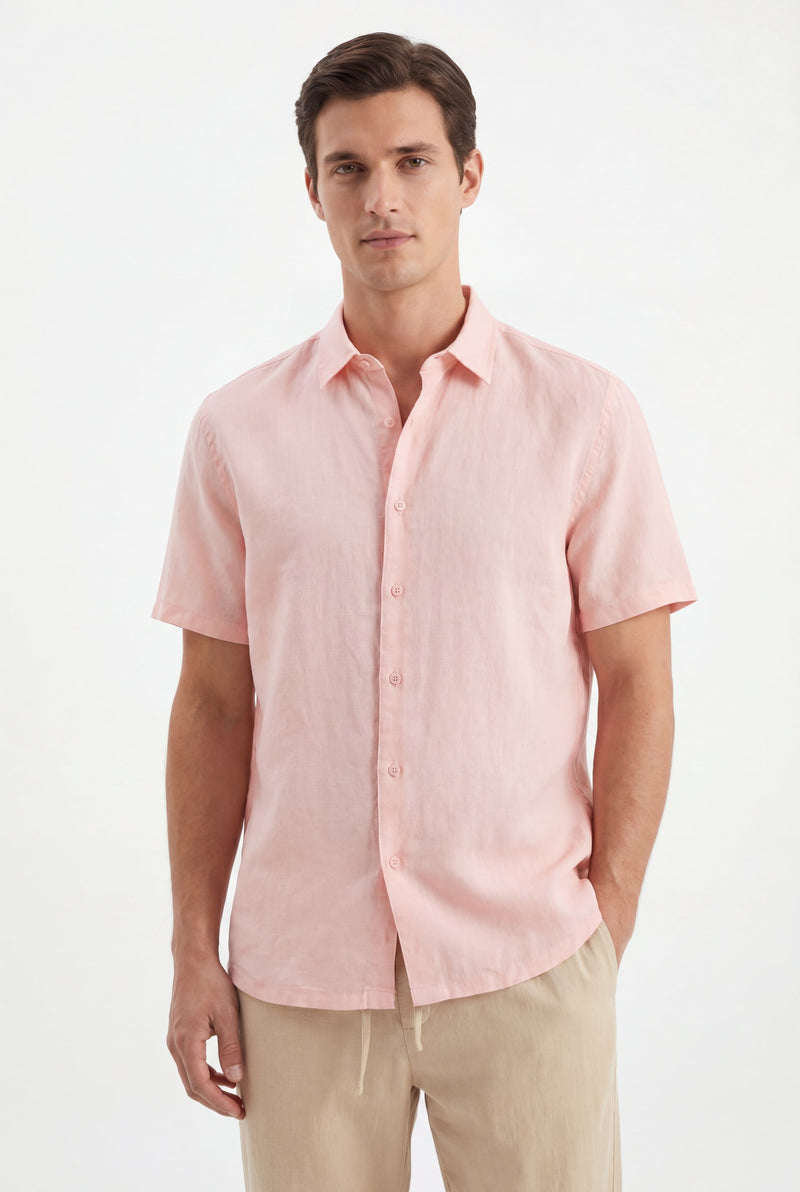 linen short sleeves -Pink
