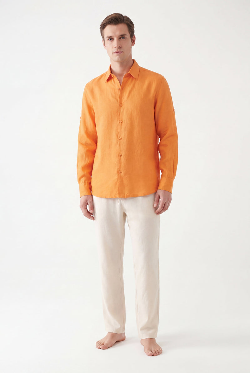 Linen Long Sleeves-Orange