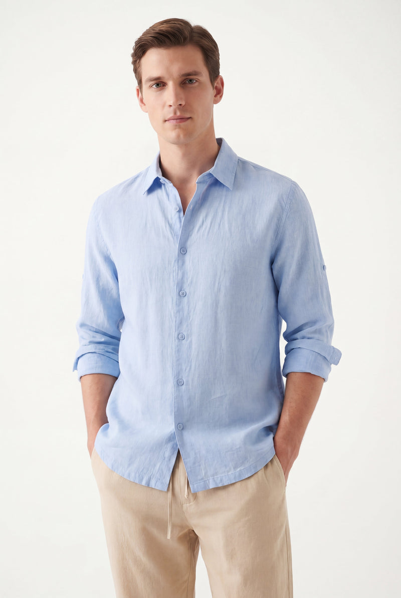 Linen Long Sleeves-Ocean-Blue