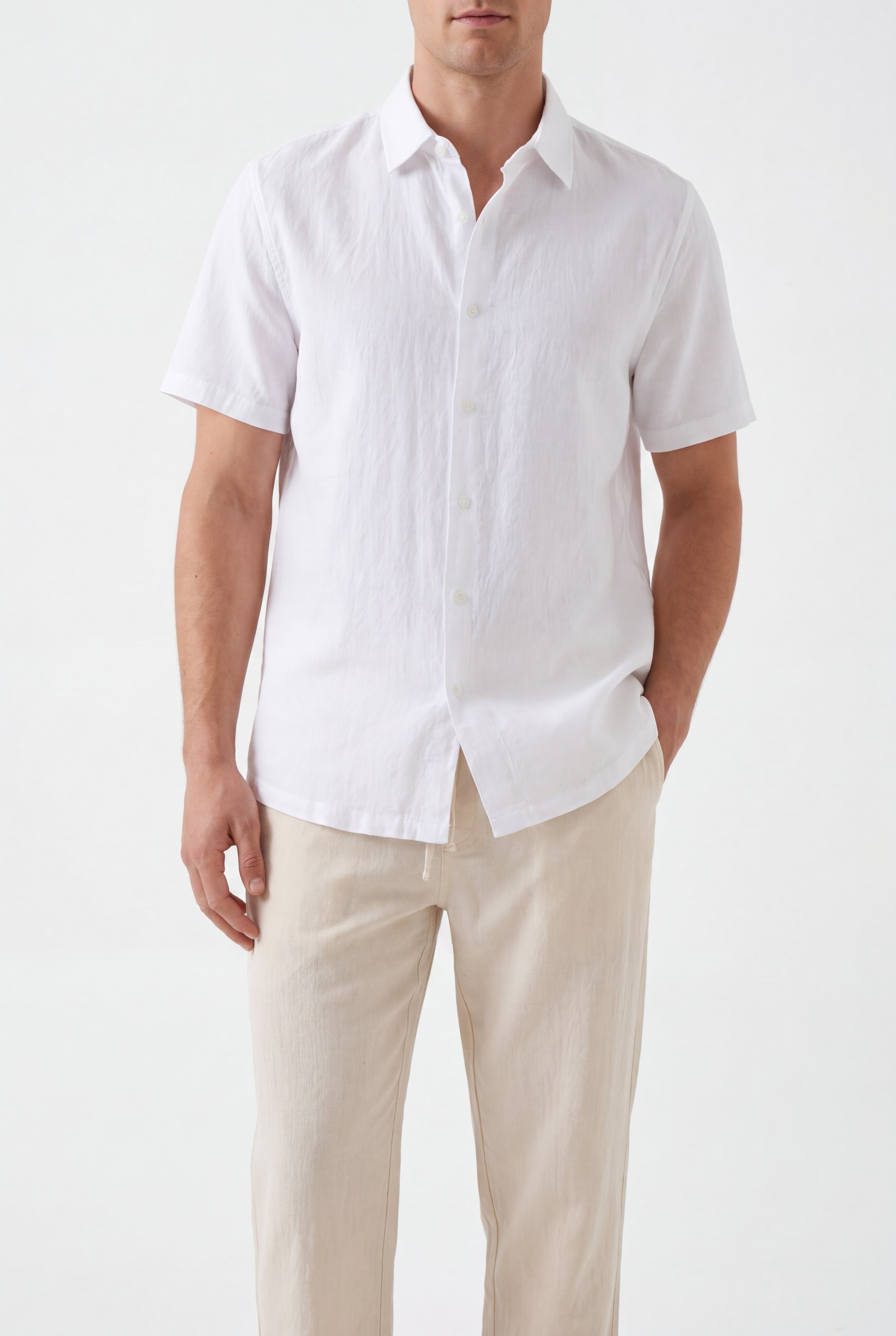 Linen Pants-Ivory × Linen Short Sleeves-White — Combo Look
