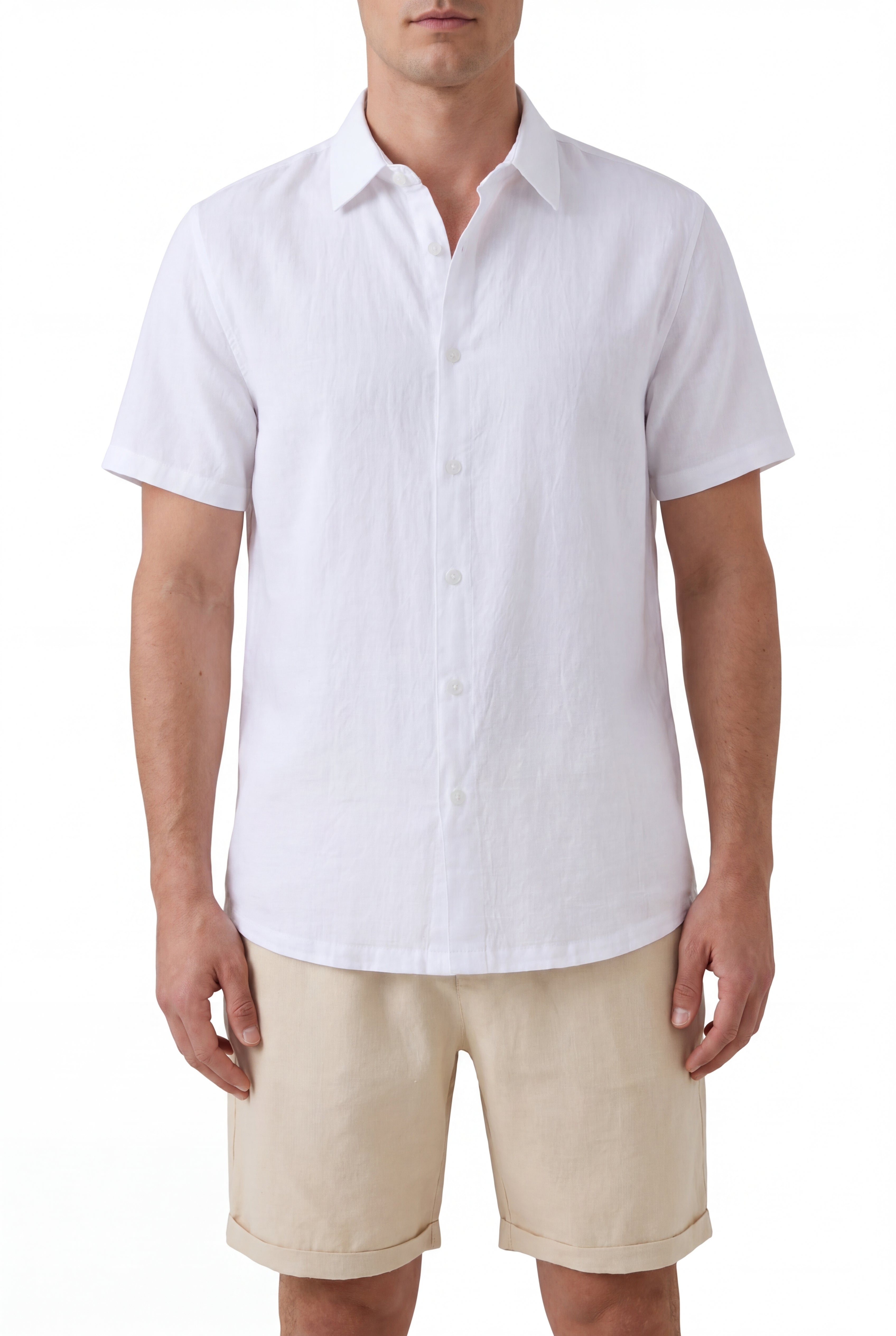Linen Short-Beige × Linen Short Sleeves-White — Combo Look