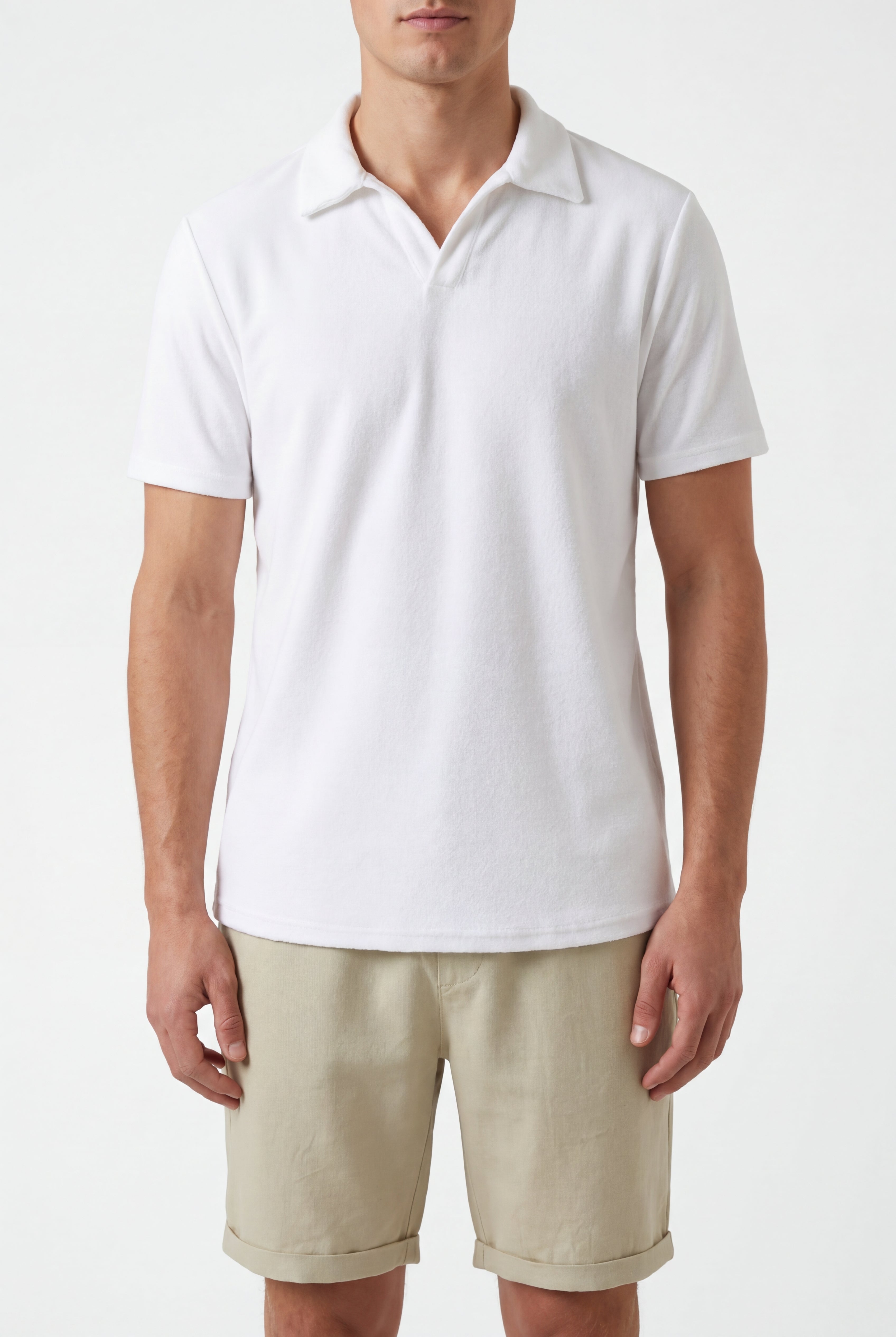 Linen Short-Mint-Green × Towel Polo-White — Combo Look