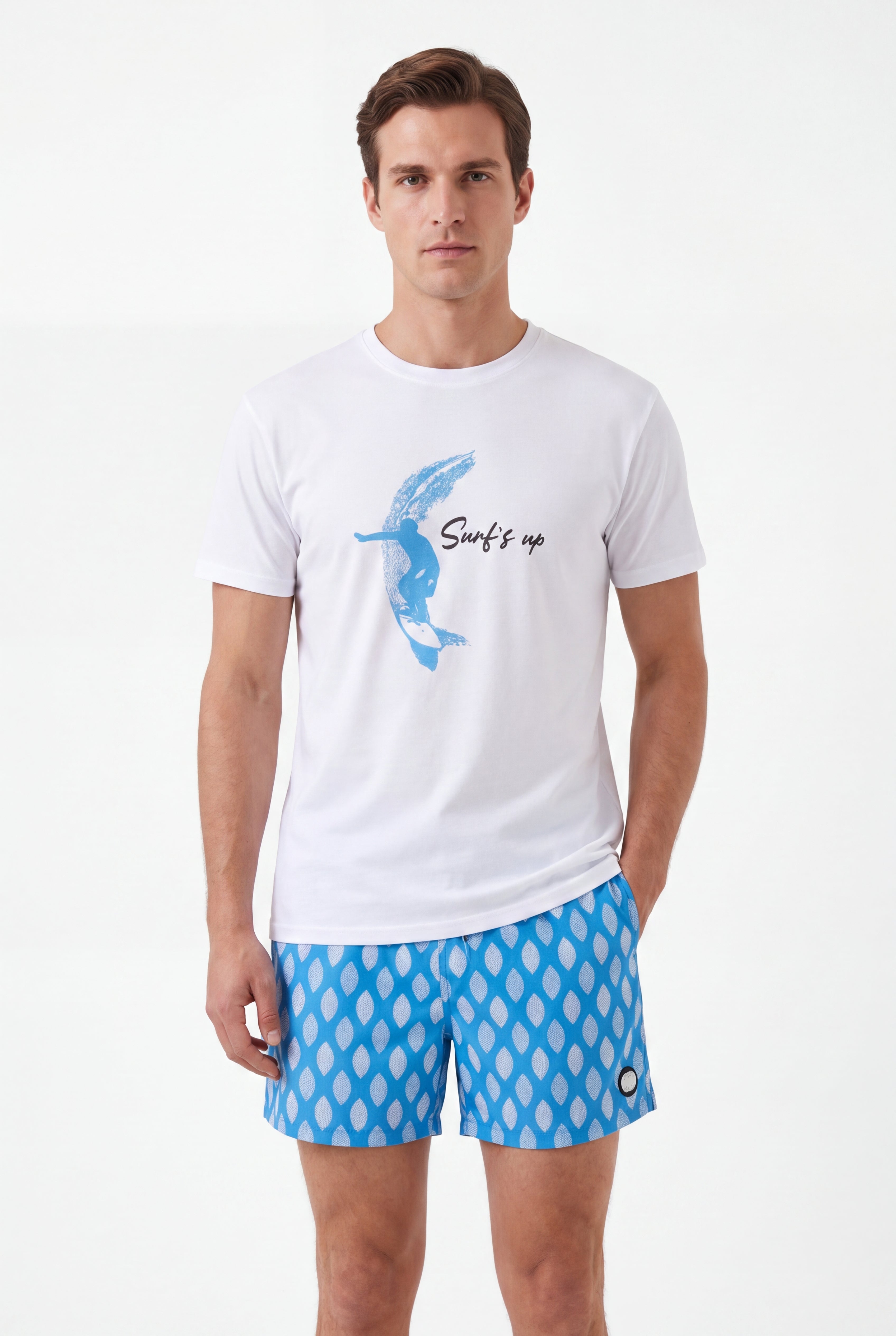Azure Wave Swim Shorts -Skyblue × T-shirt-Wave-Rider — Combo Look