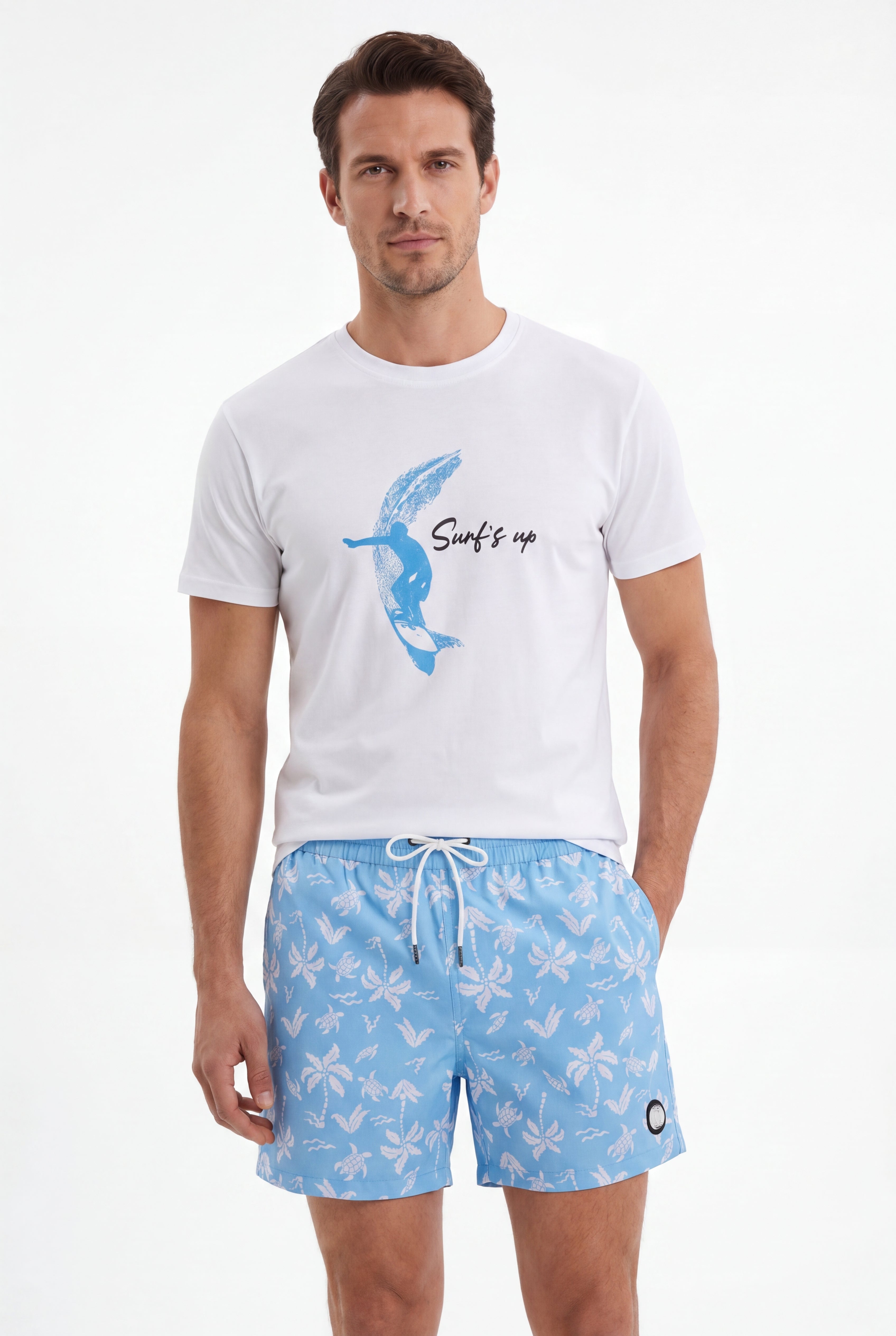 Aqua Palms Swim Shorts -Sky-Blue