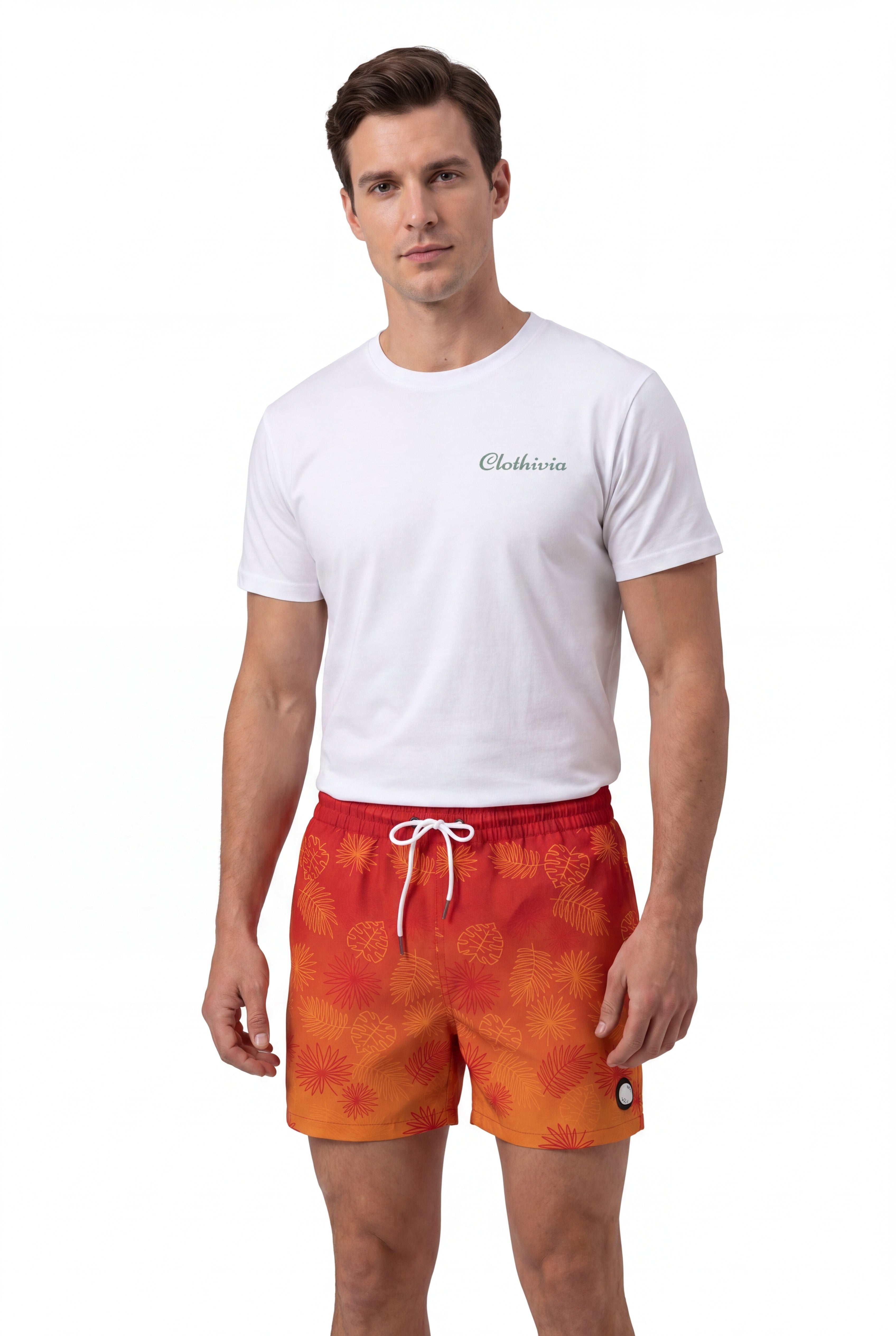 Tropical Swim Short -Orange-Red