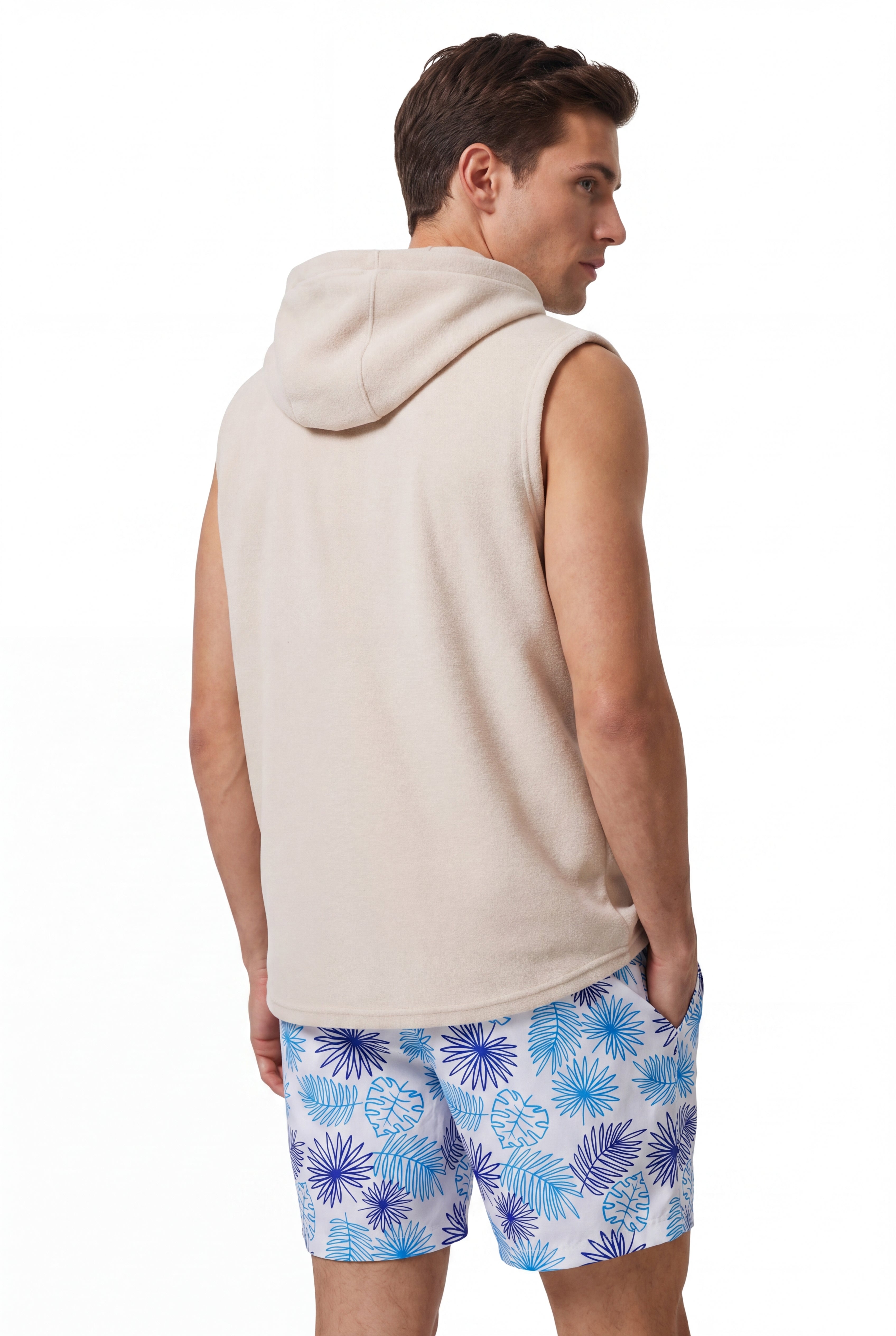 Tropical Swim Short - White × Towel Hoodie-Beige — Combo Look