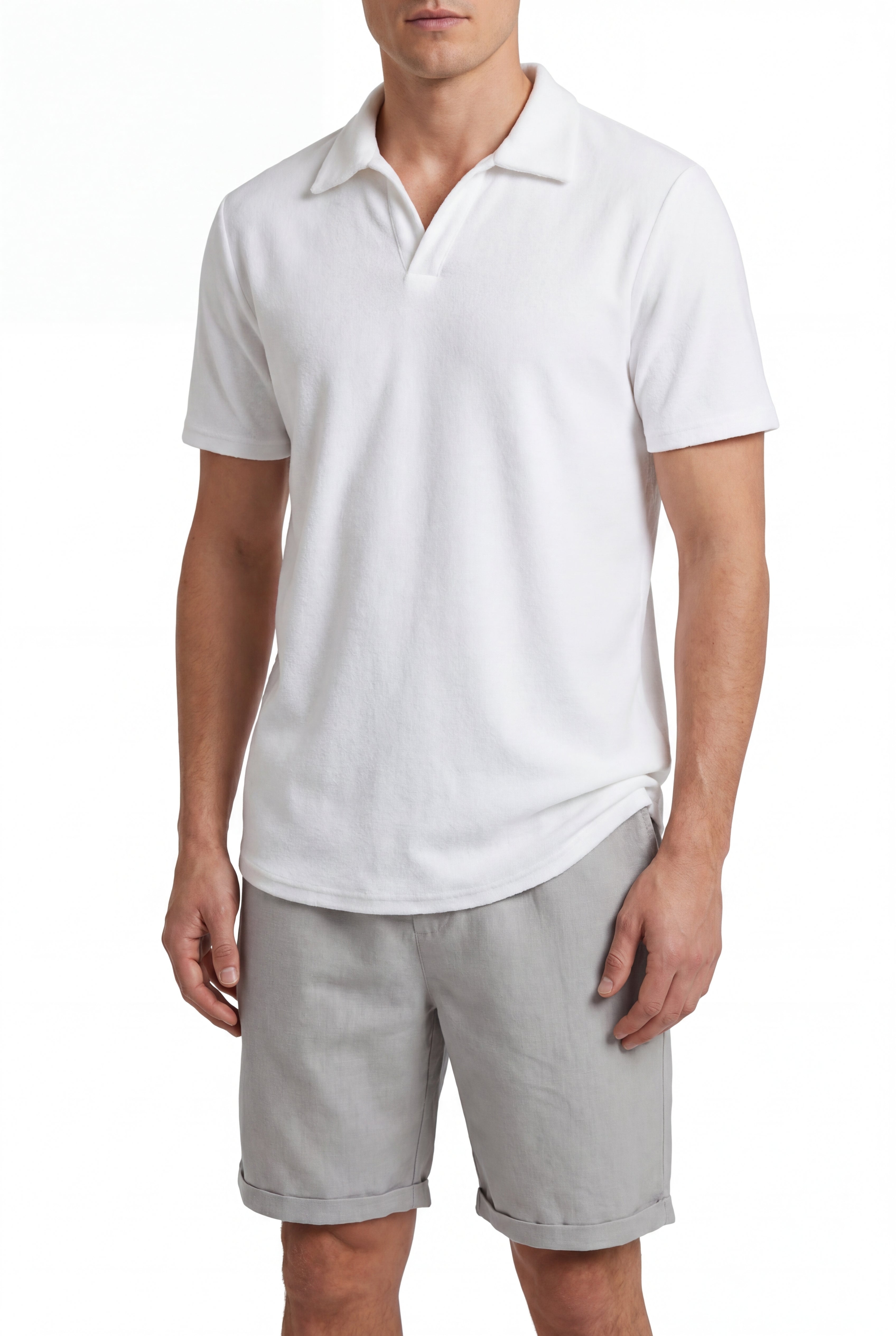 Linen Short-Grey × Towel Polo-White — Combo Look