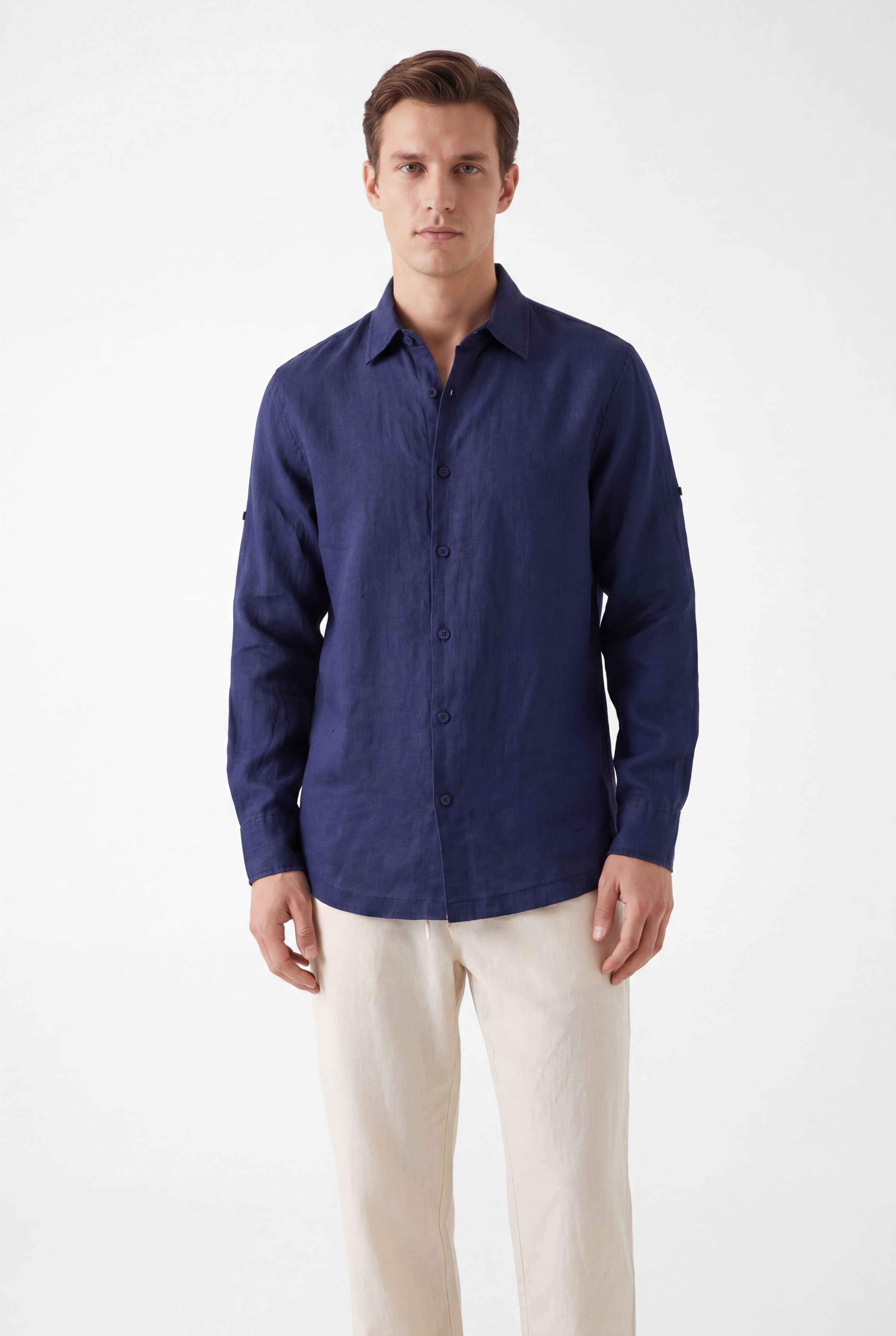 Linen Long Sleeves-Navy × Linen Pants-Ivory — Combo Look