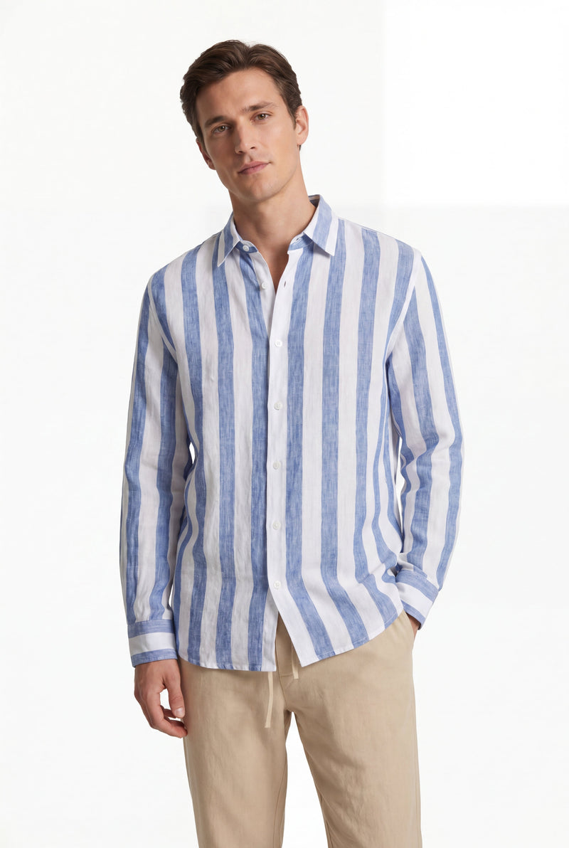 Linen Long Sleeves / stripe-Blue/White