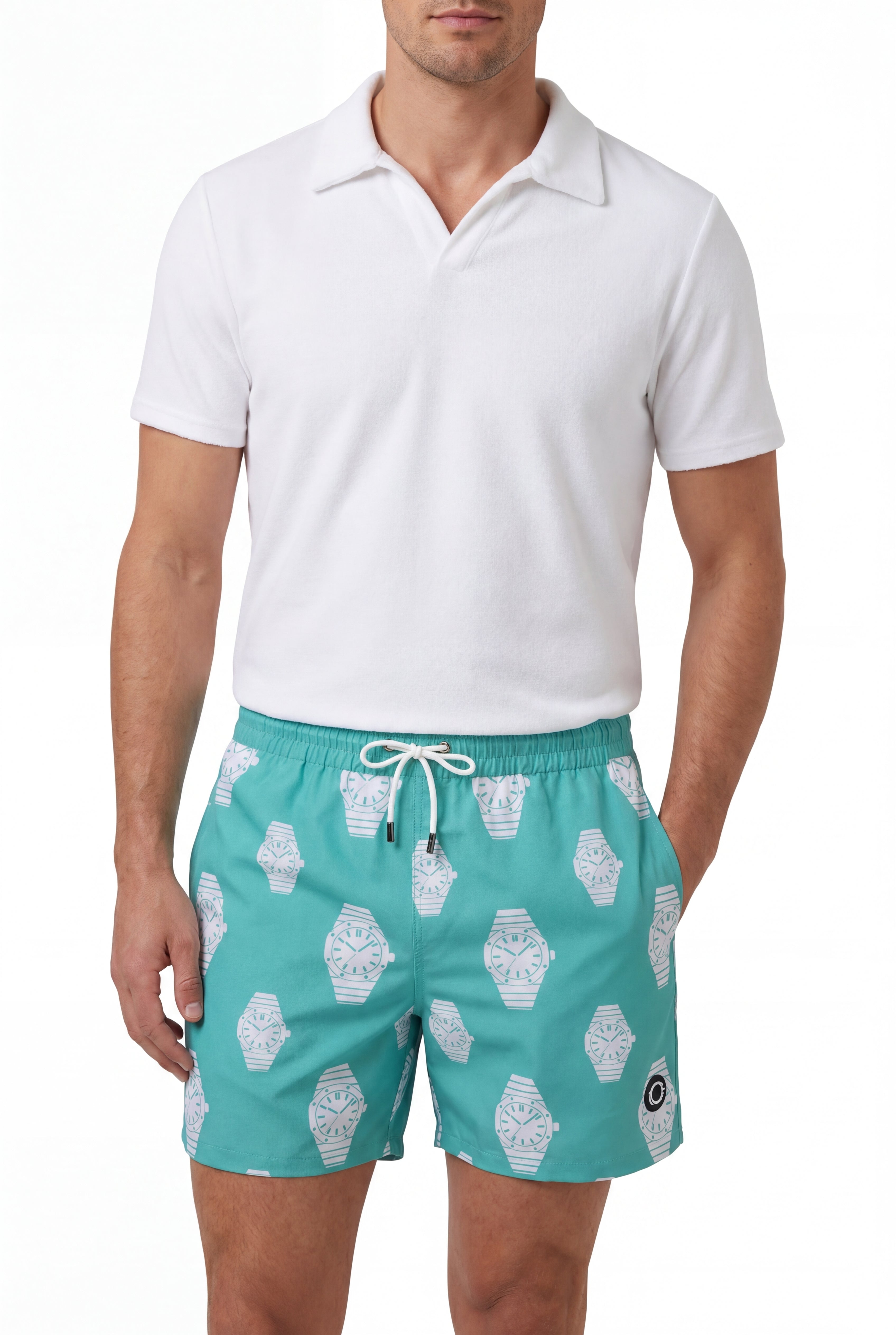 Swimming shorts-Shore-Line × Towel Hoodie-Baby-Blue — Combo Look