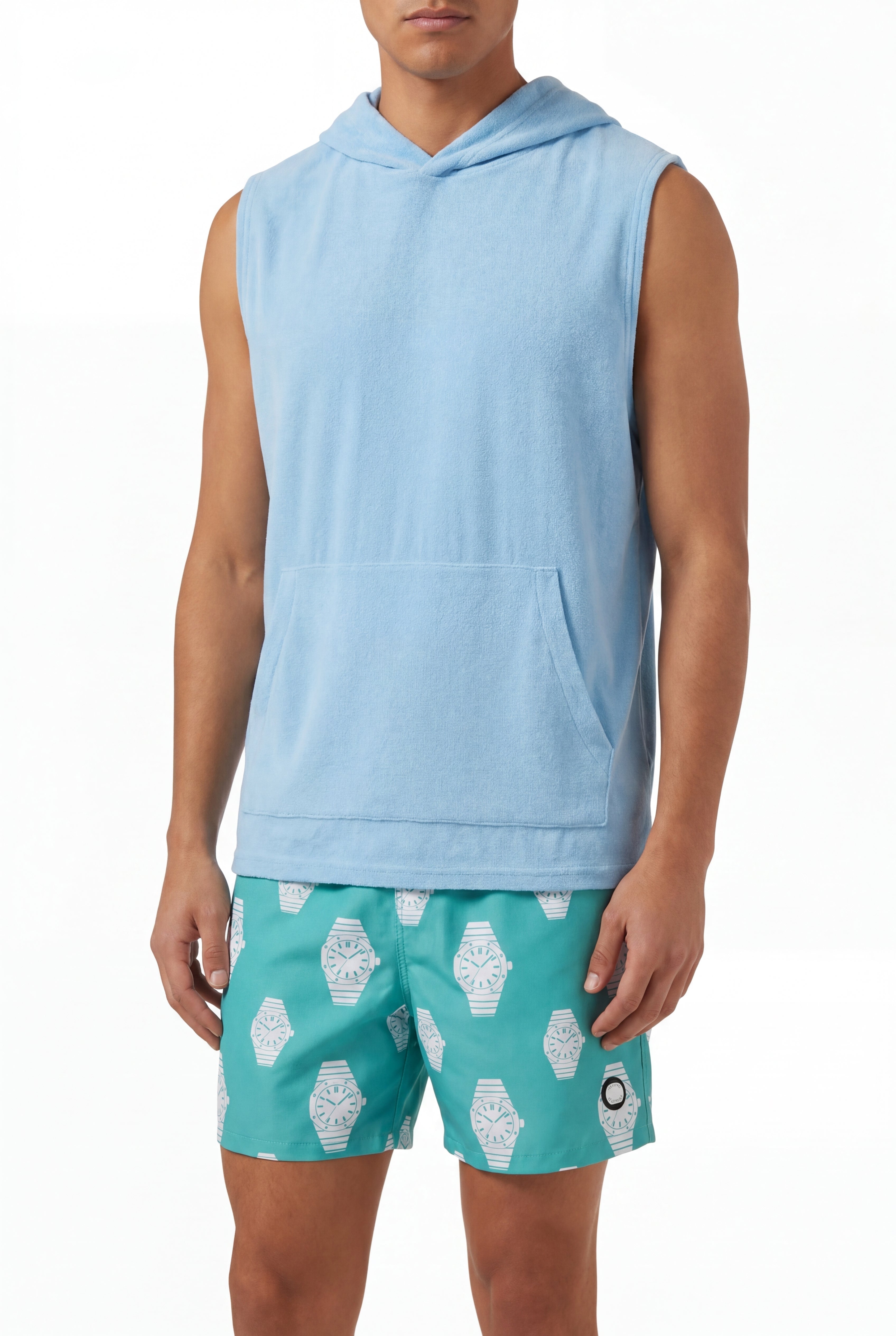 Swimming shorts-Shore-Line × Towel Hoodie-Baby-Blue — Combo Look