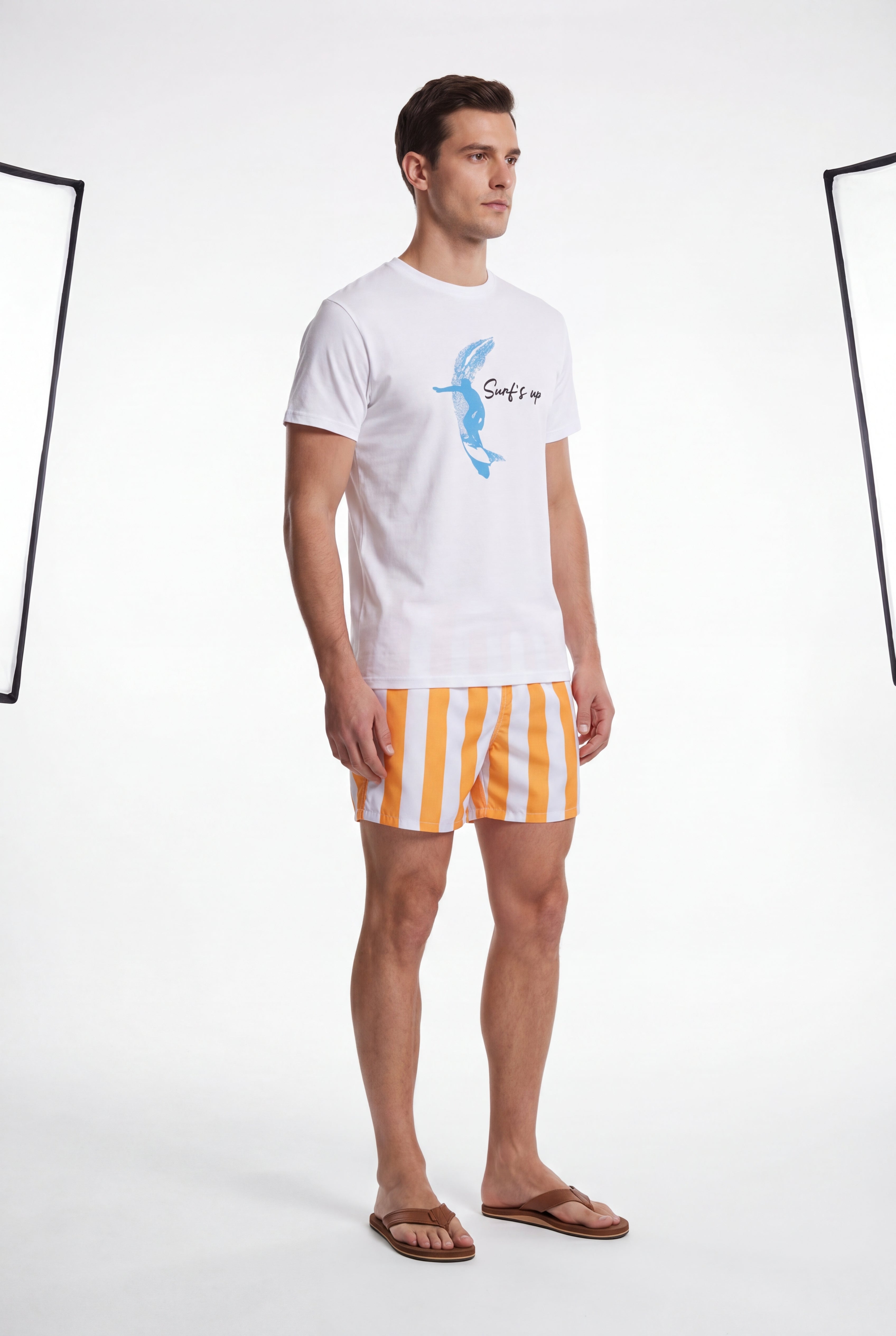 Swimming shorts-Stripe-Orange