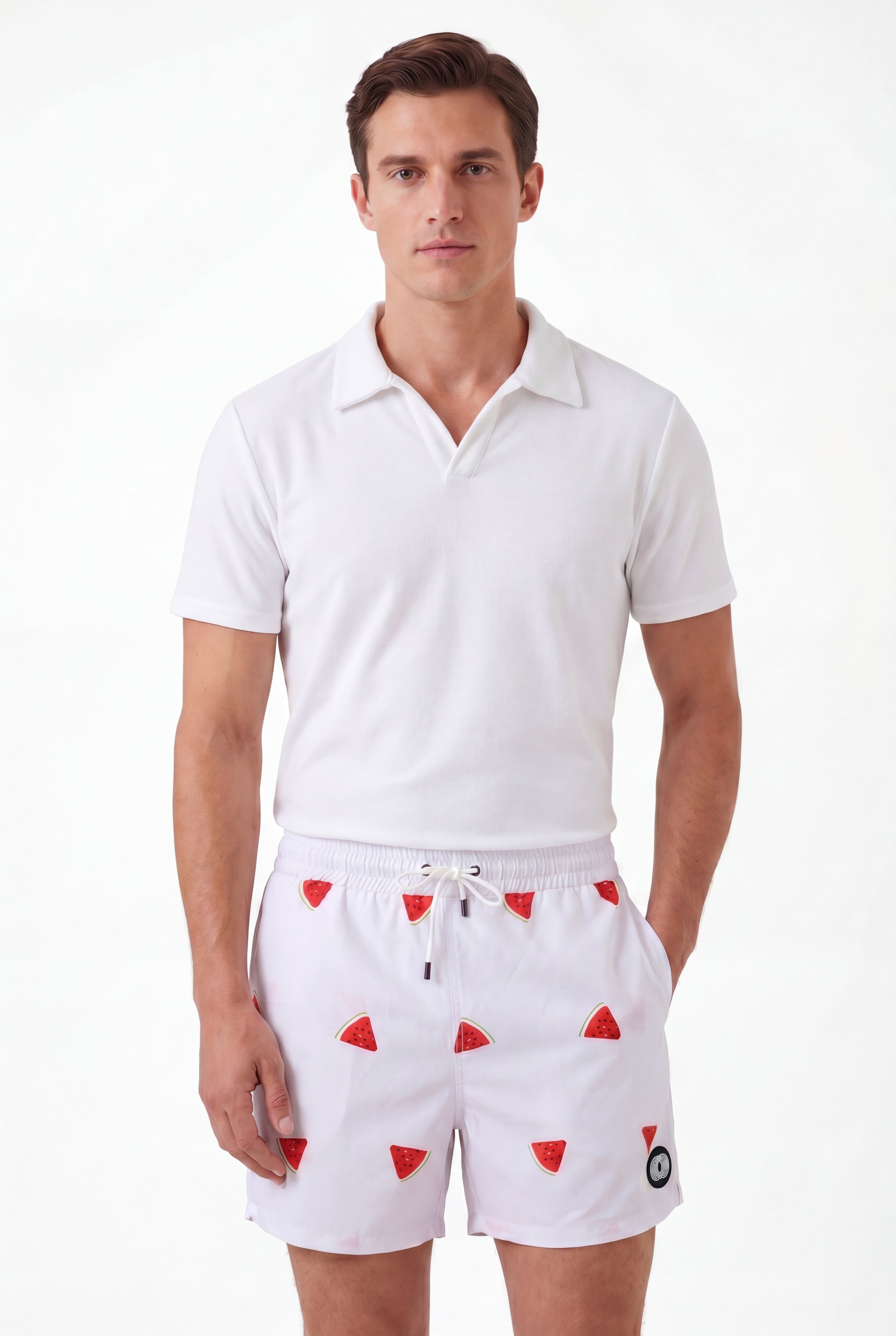 Swimming shorts-Chill-Melon × Towel Polo-White — Combo Look