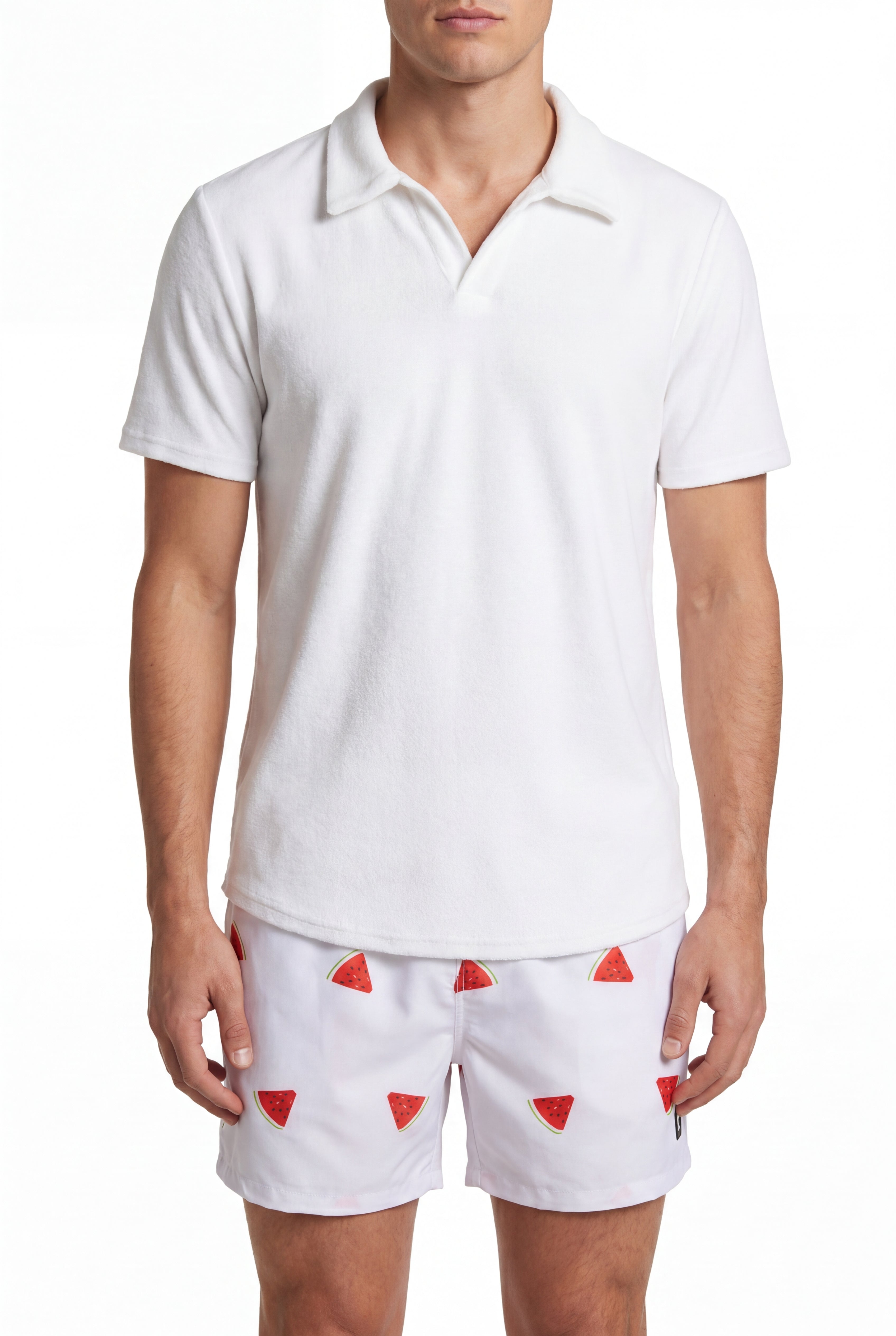 Swimming shorts-Chill-Melon × Towel Polo-White — Combo Look
