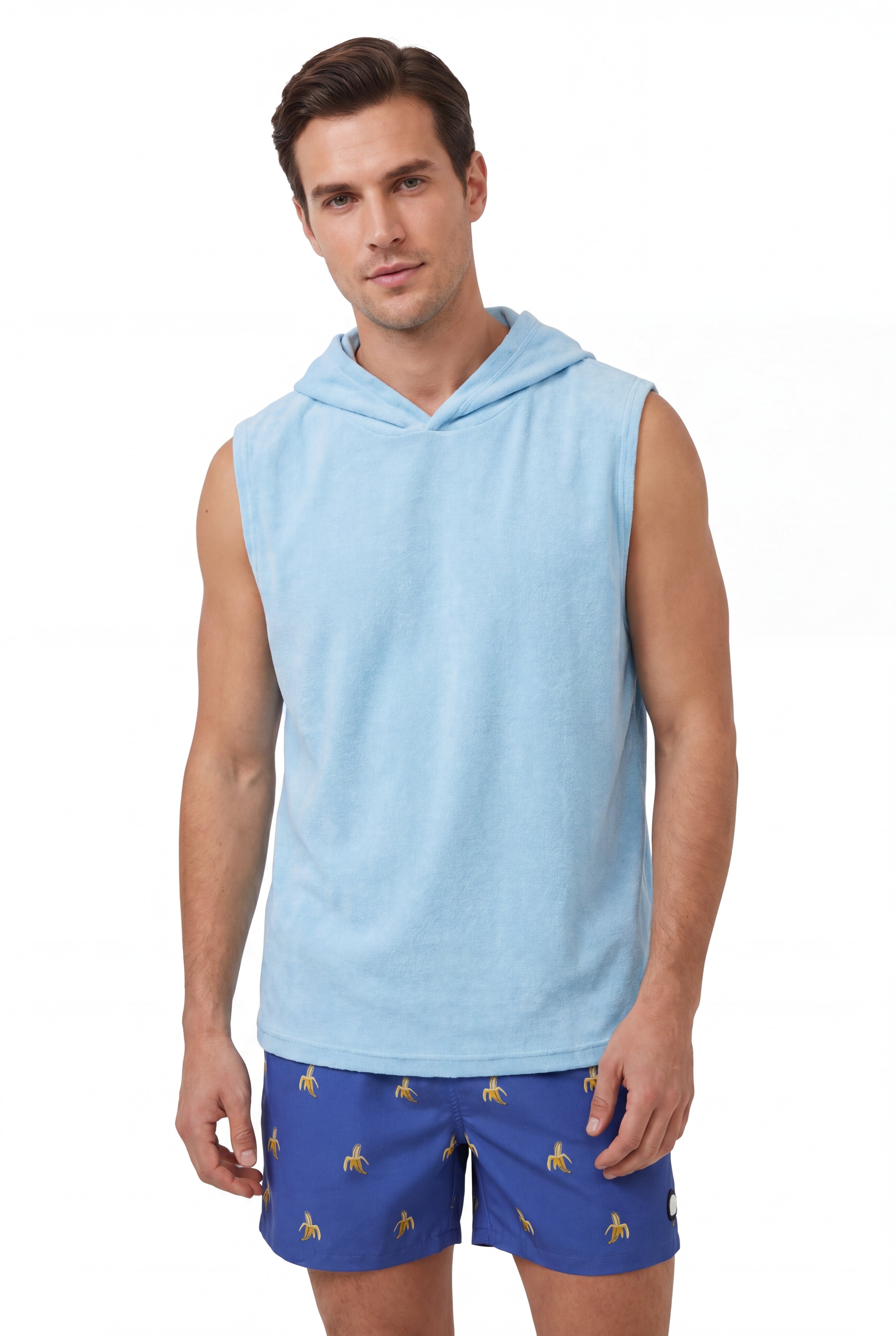 Swimming shorts-Banana-Vibes × Towel Hoodie-Baby-Blue — Combo Look