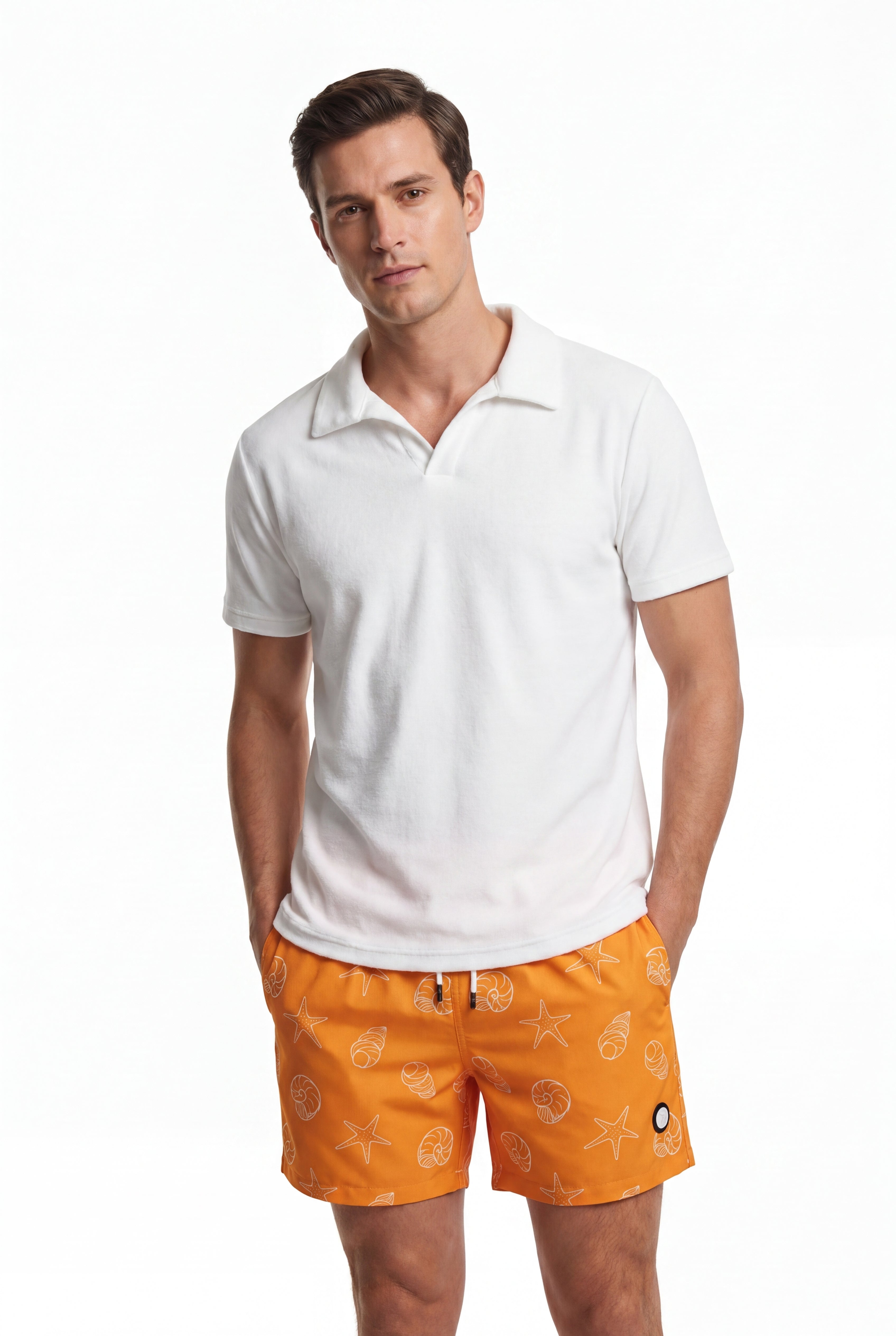 Swimming shorts-Shell-Vibes × Towel Polo-White — Combo Look