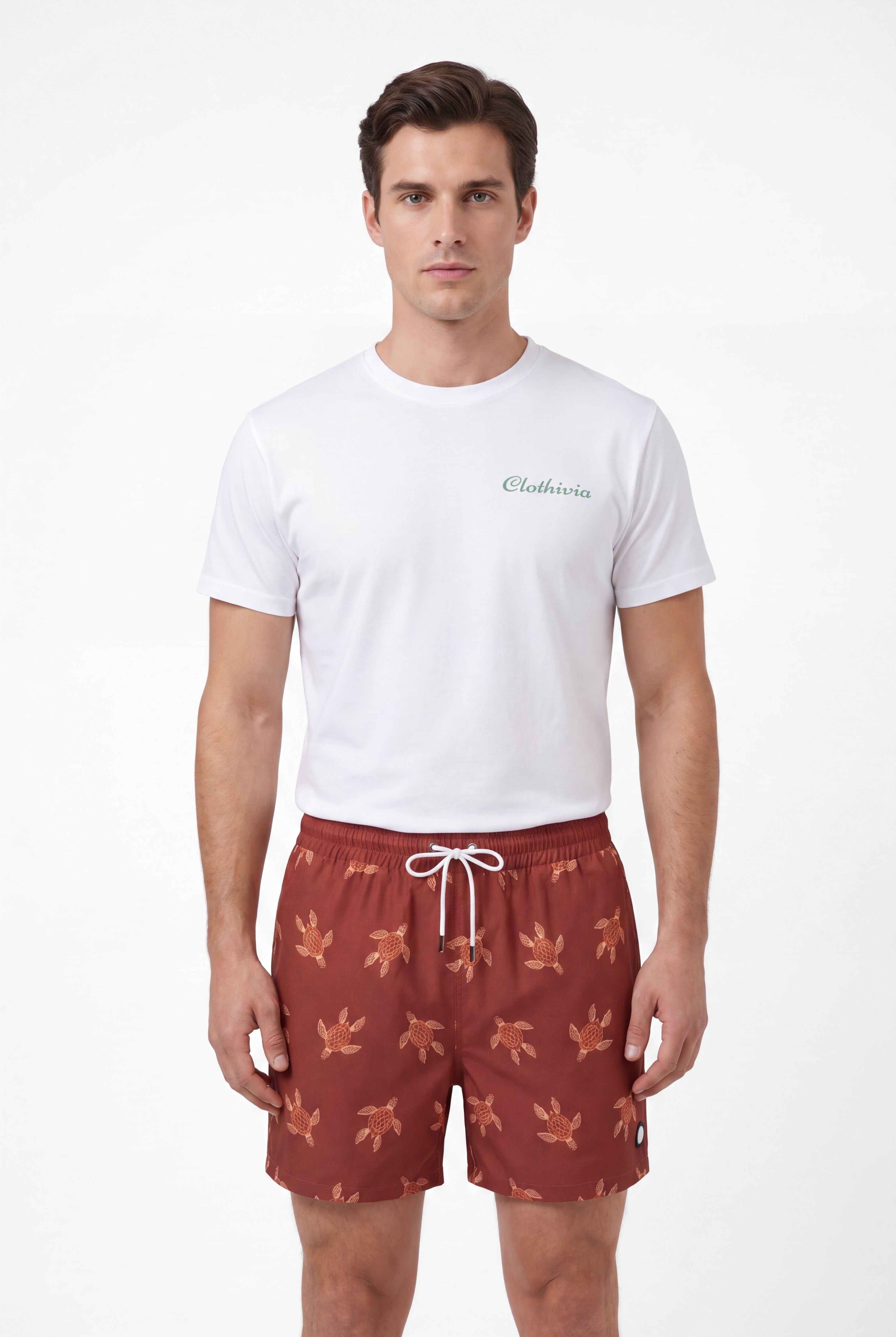 Swimming shorts-Turtle-Tide-Marron × Towel Polo-White — Combo Look