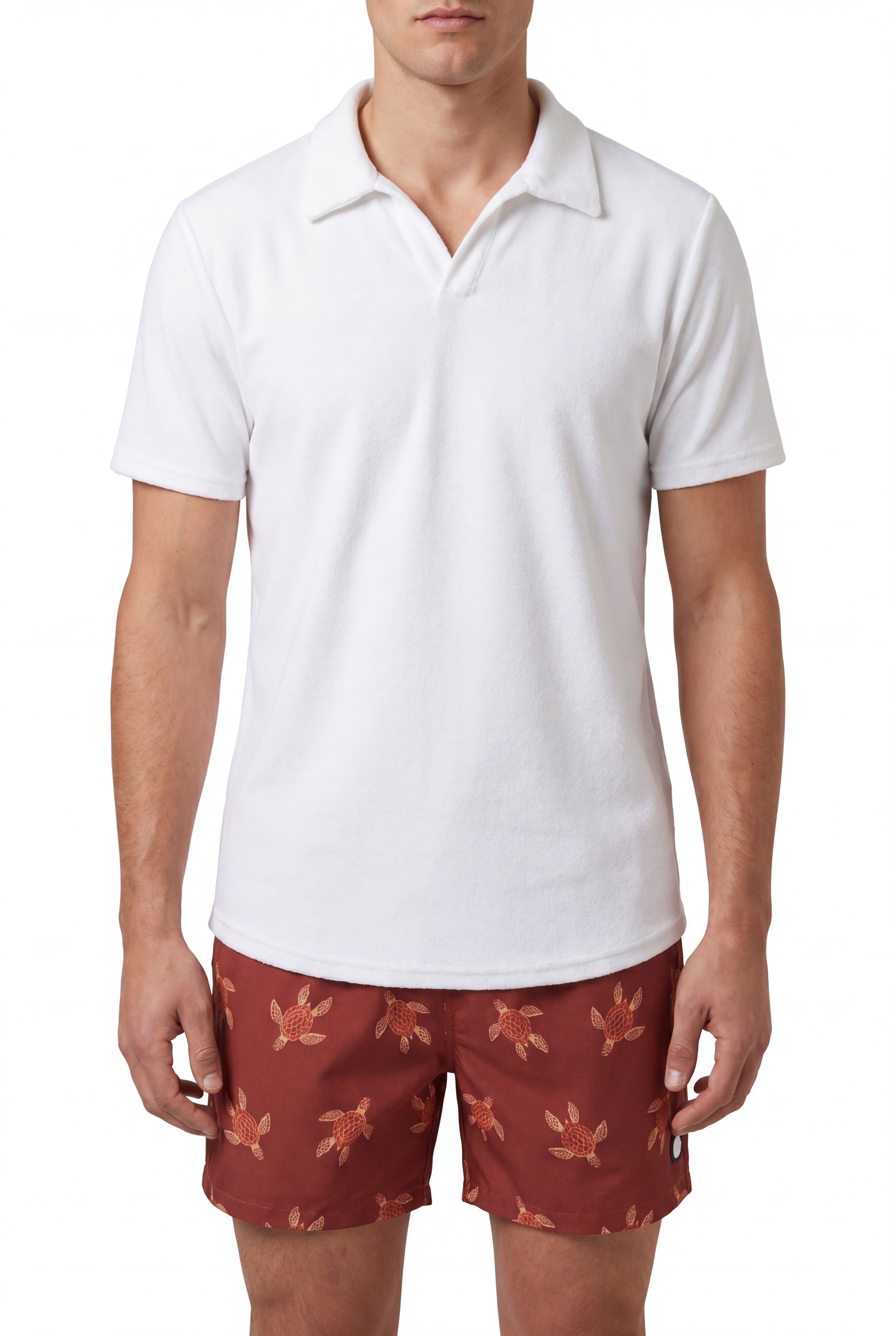 Swimming shorts-Turtle-Tide-Marron × Towel Polo-White — Combo Look