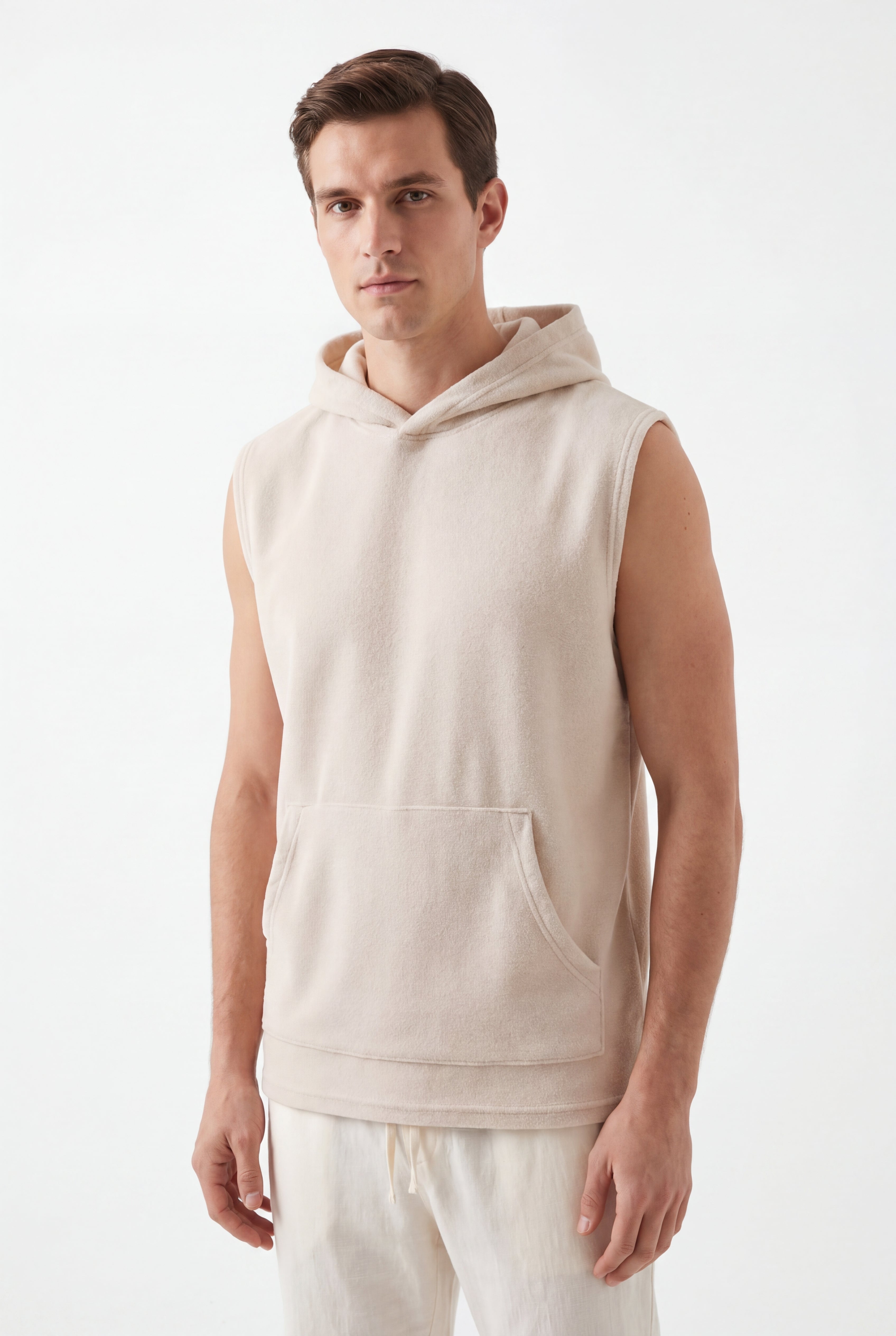 Towel Hoodie-Beige × Linen Pants-Ivory — Combo Look