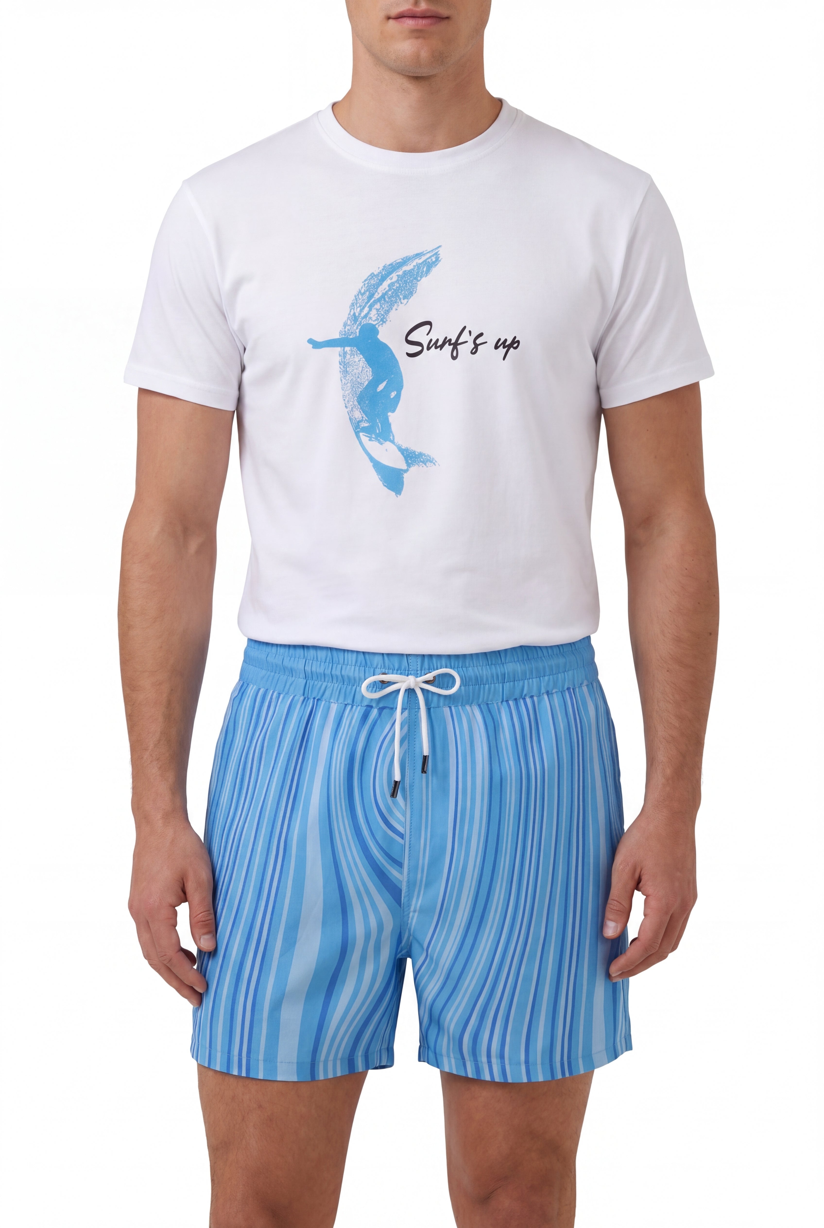 Swimming shorts-Ocean-Flow-Babyblue × Towel Hoodie-Beige — Combo Look