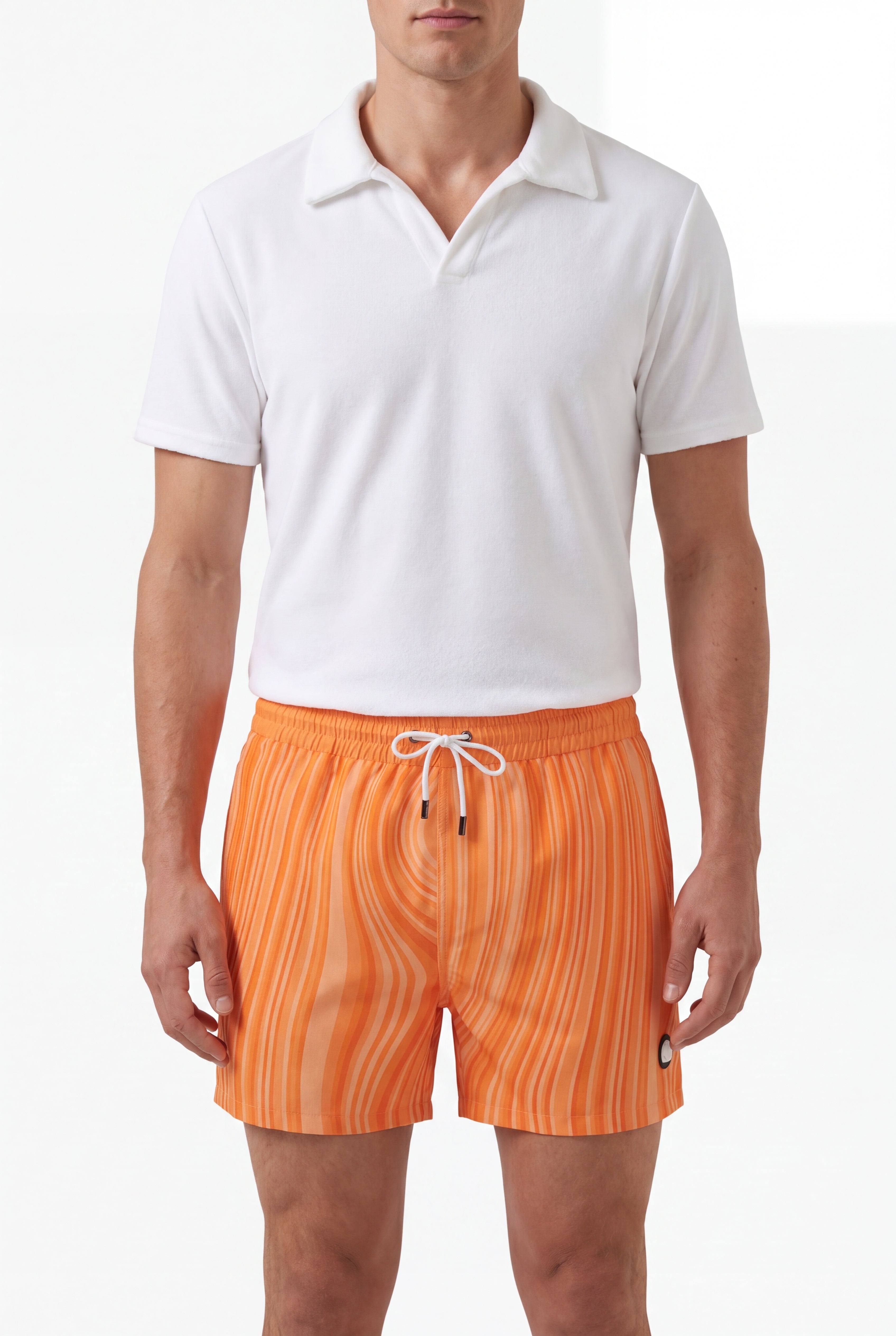 Swimming shorts-Ocean-Flow-Orange × Linen Short Sleeves-White — Combo Look