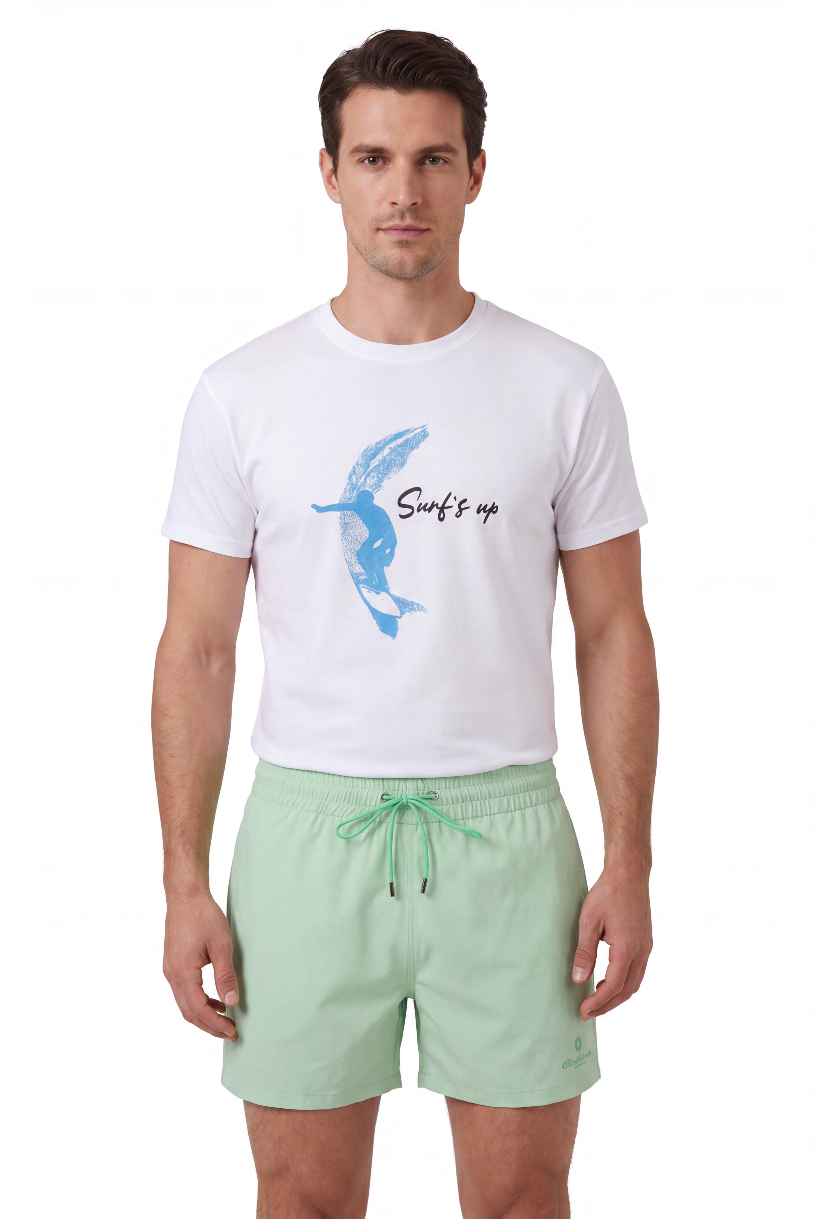 premium swimming shorts-Mint-Green × Linen Long Sleeves-Baby-Blue — Combo Look