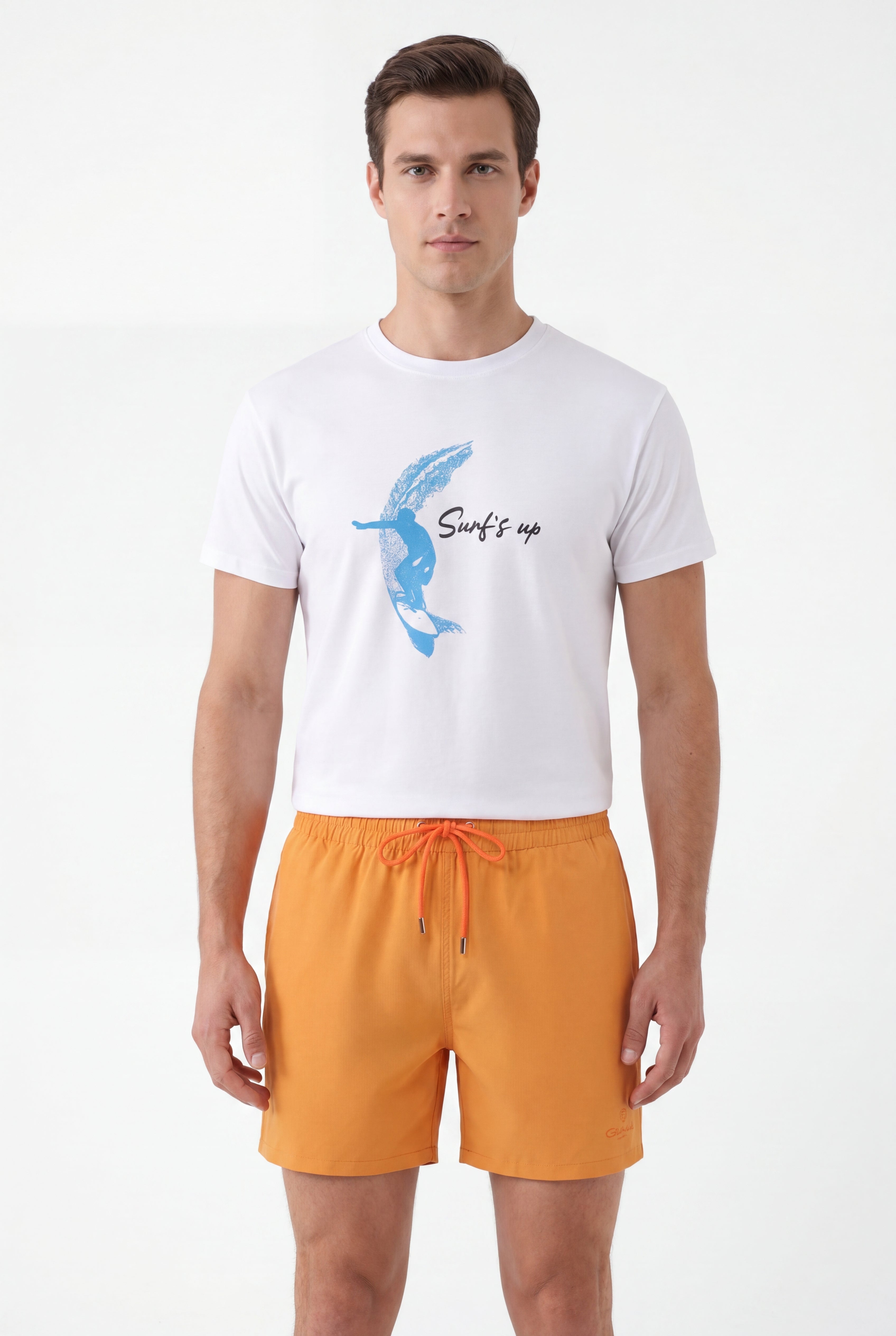 premium swimming shorts-Tuscan-Sun × Linen Long Sleeves-Baby-Blue — Combo Look