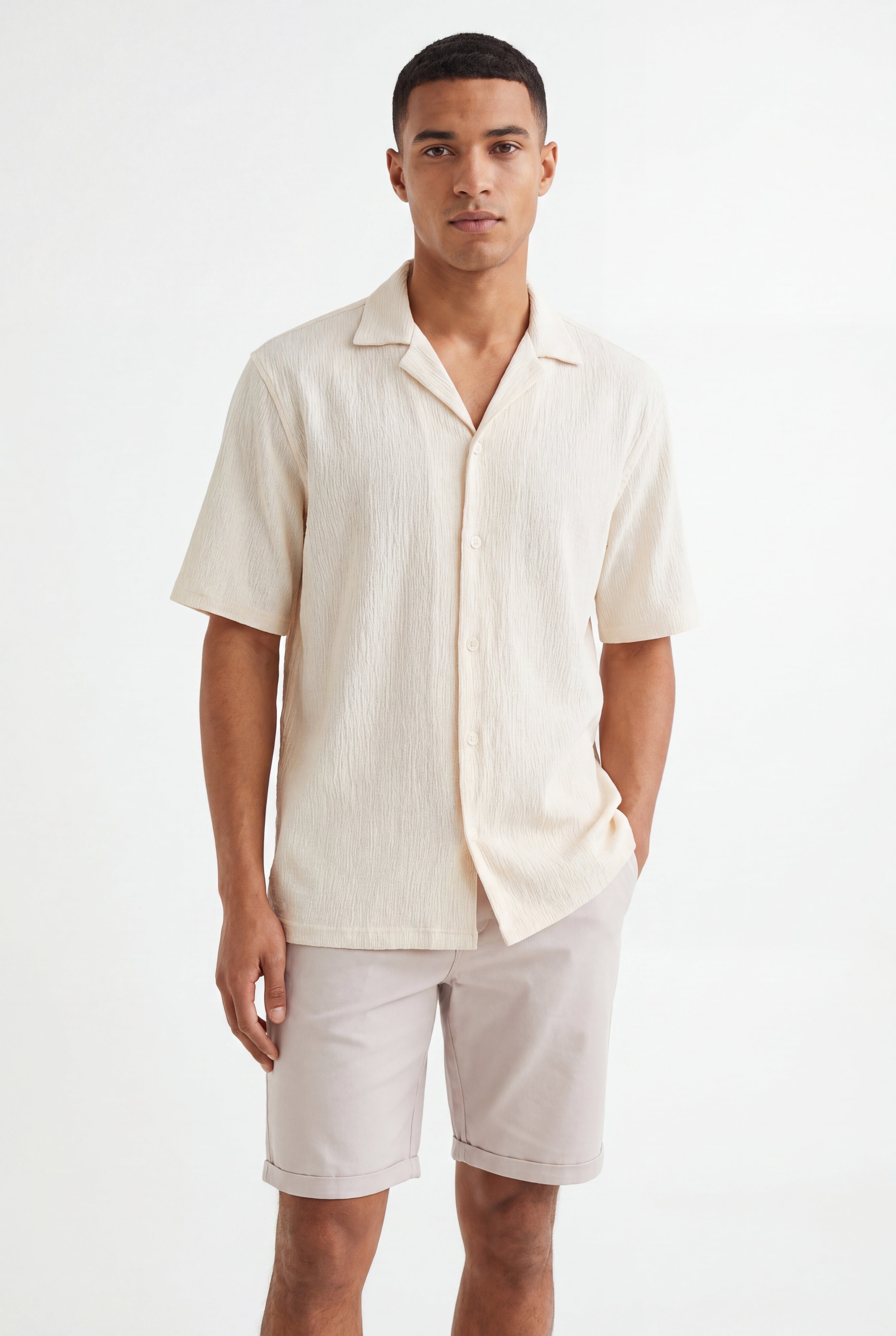 Textured T-shirt-Crème