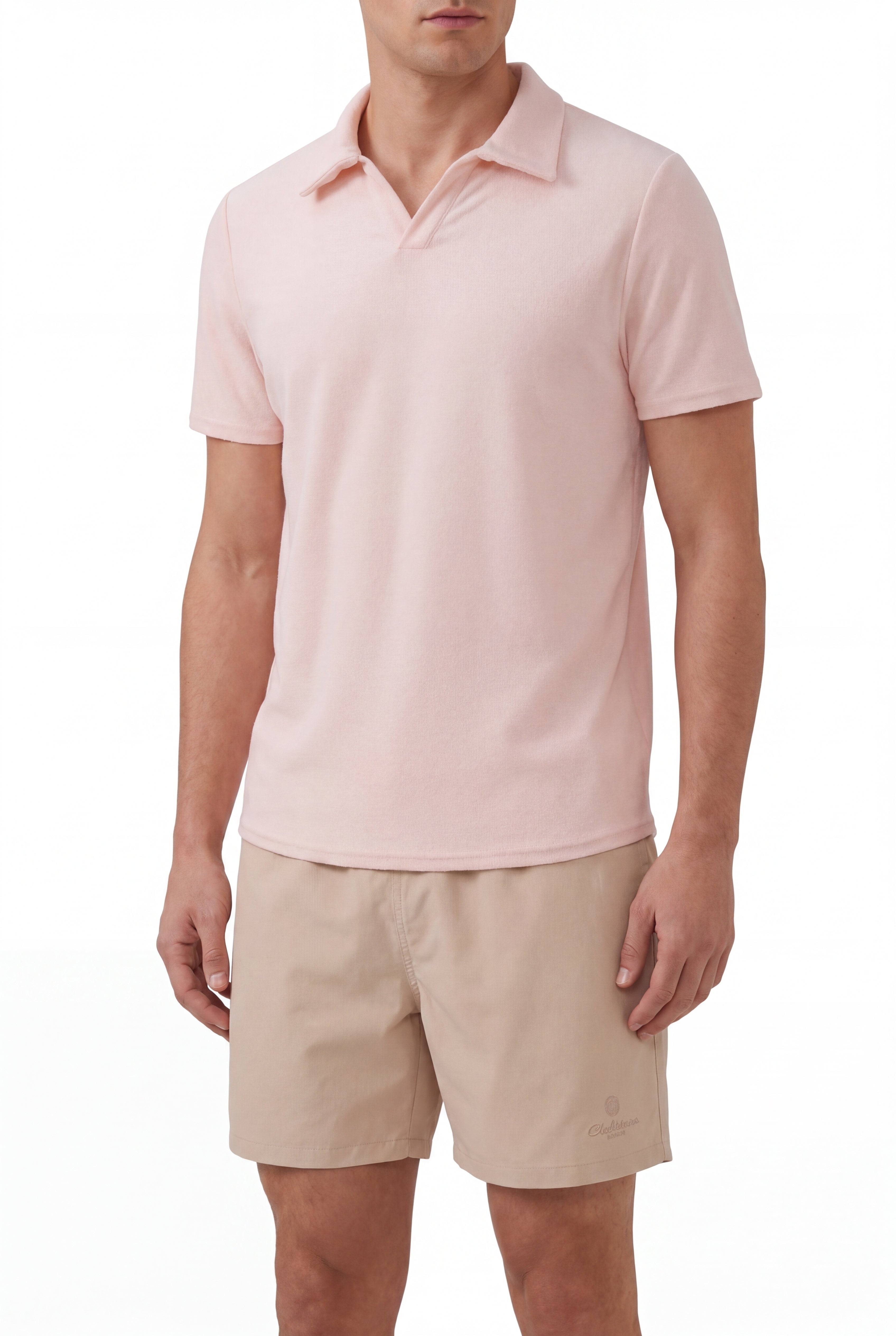 premium swimming shorts-Biege × Towel Polo-Pink — Combo Look