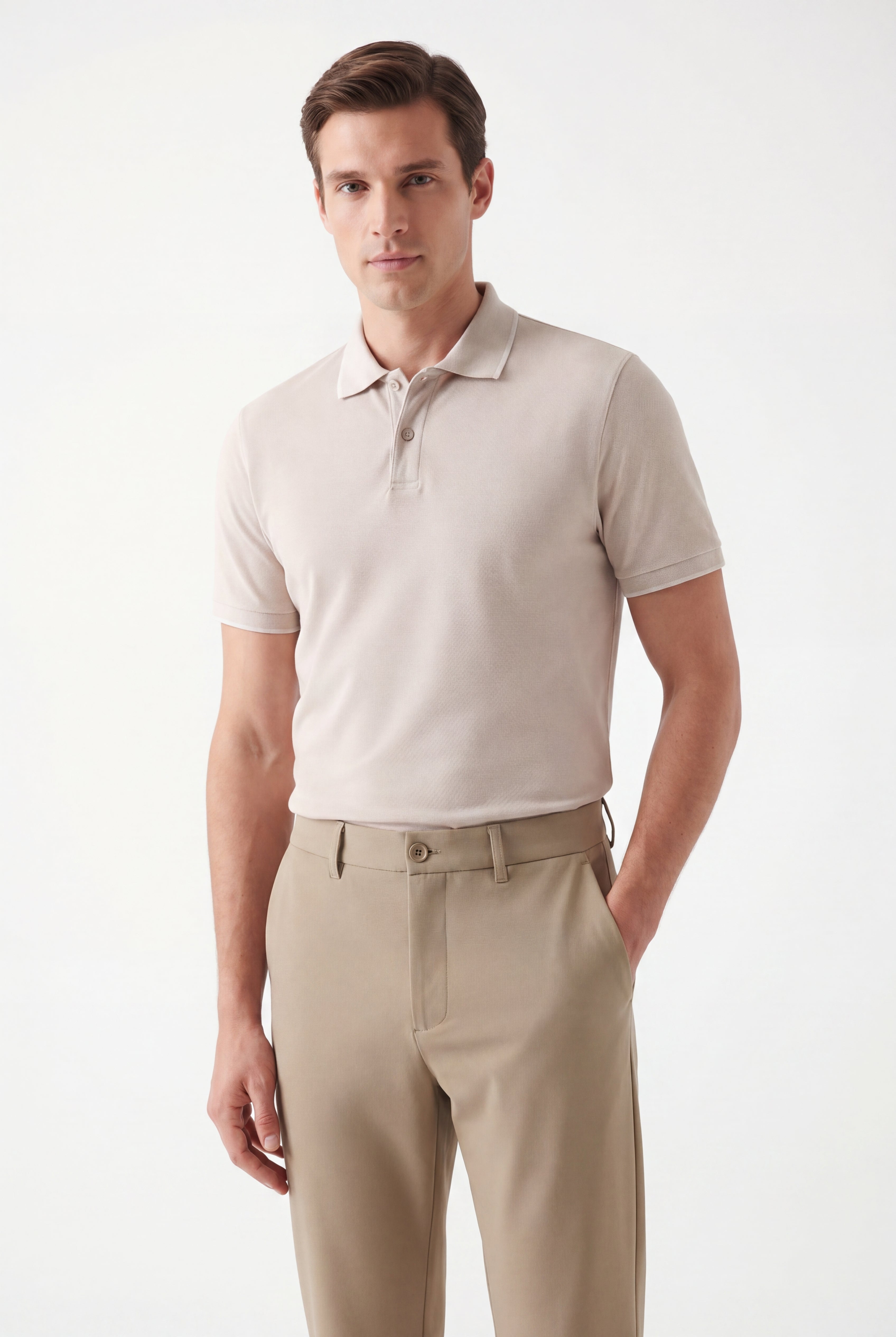 Compact nylon trousers camel beige